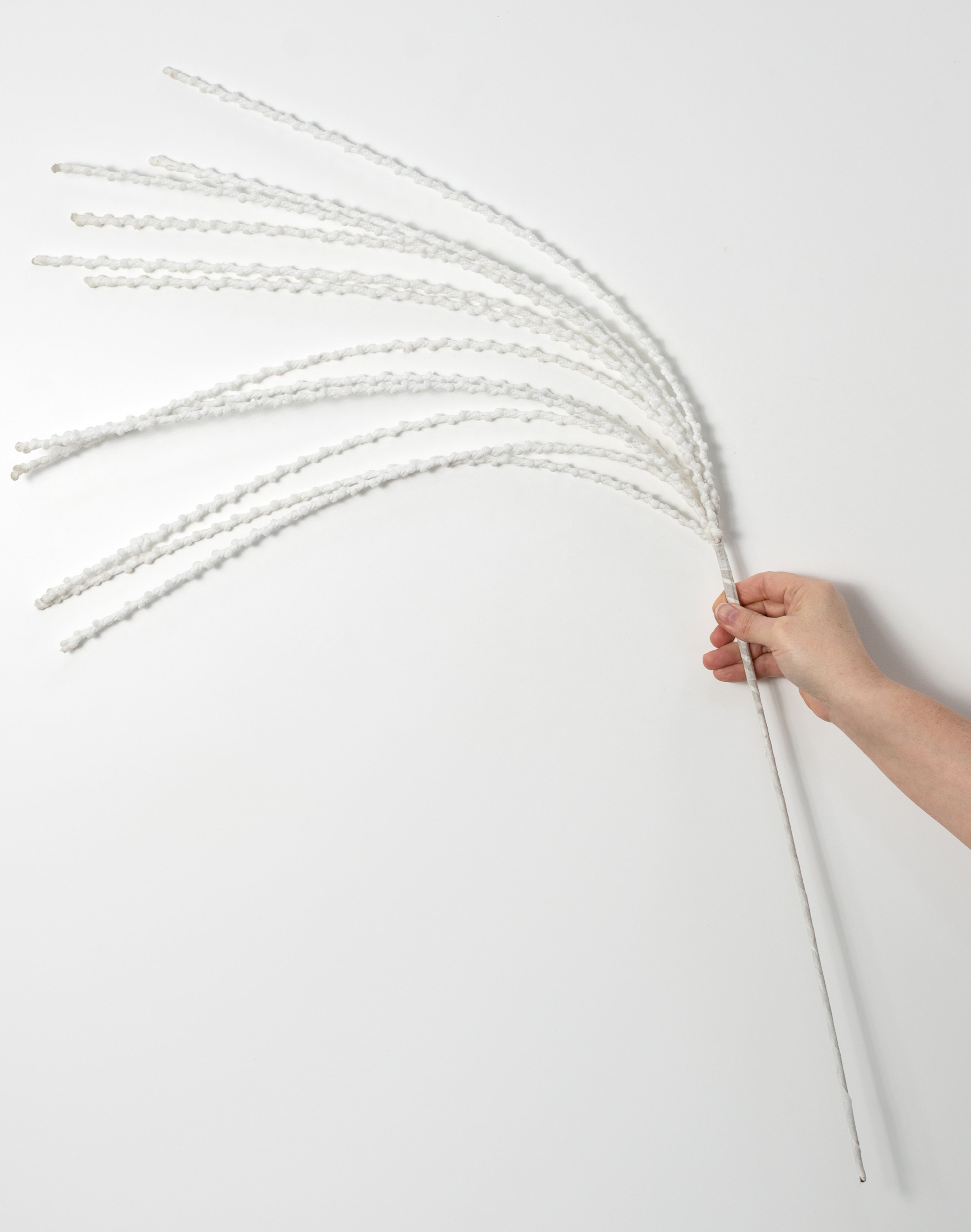 35" Glittered Puff Chenille Dangling Spray: White
