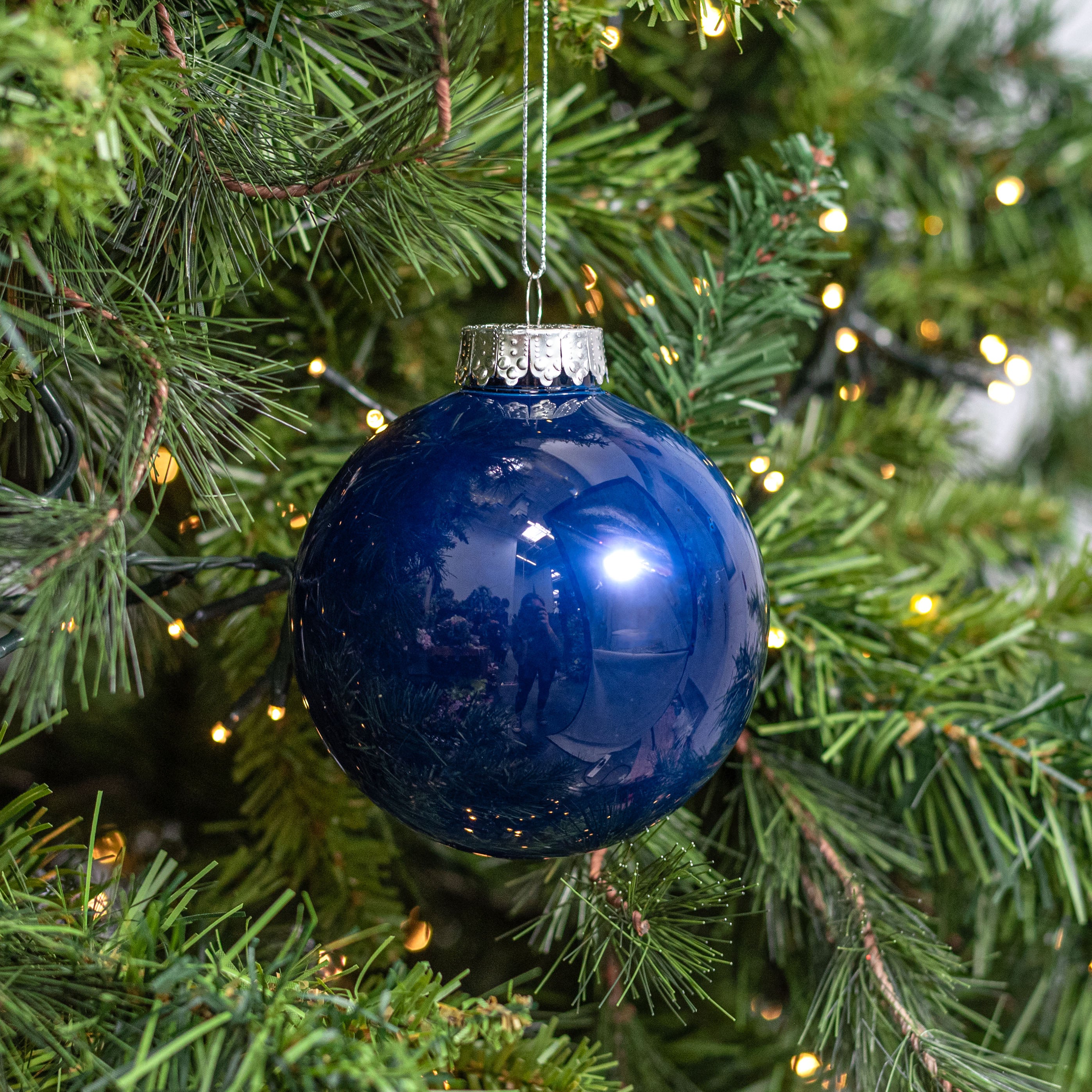 100mm Lacquered Glass-Look Shatterproof Ornament: Navy Blue