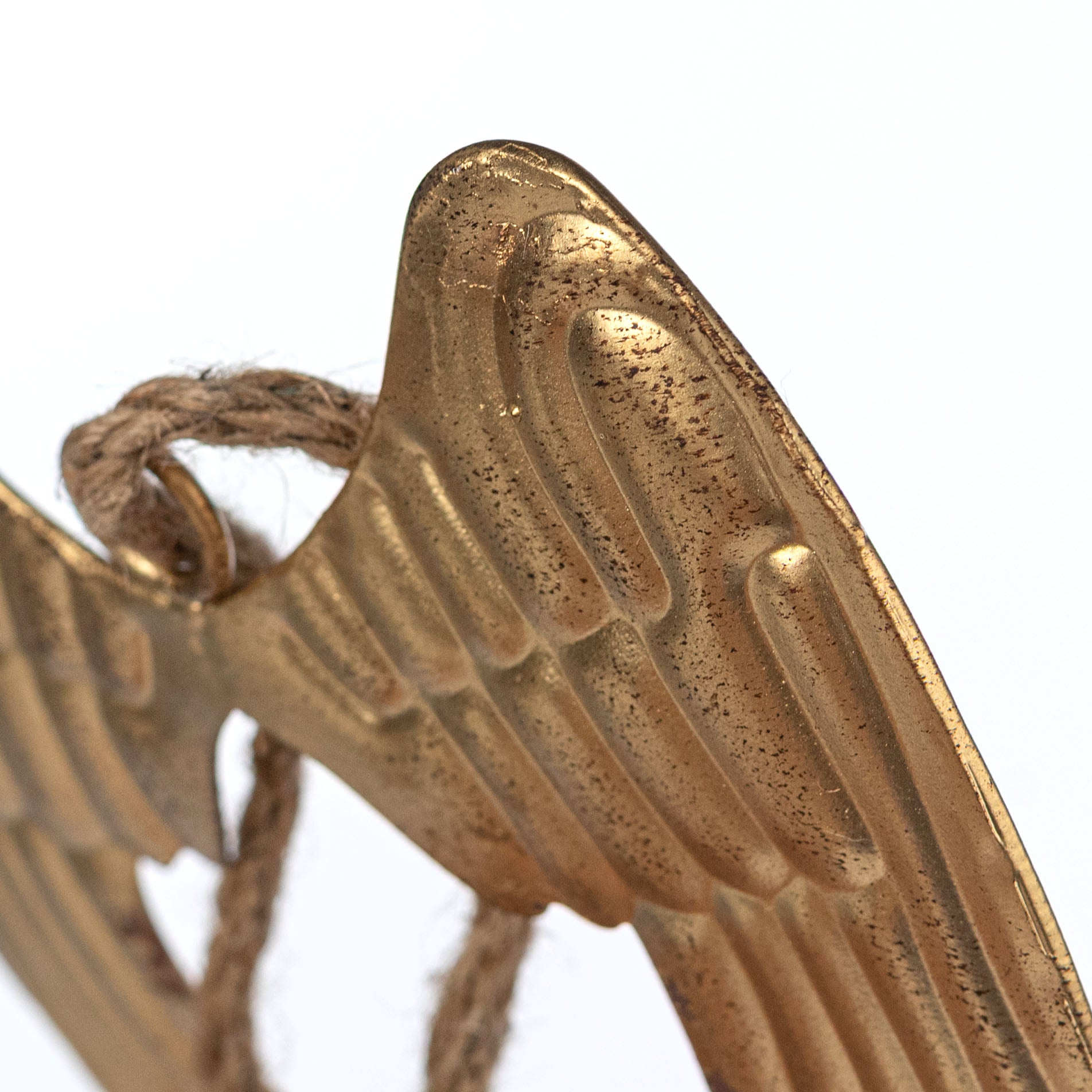 7" Distressed Metal Angel Wing Ornament: Antique Gold