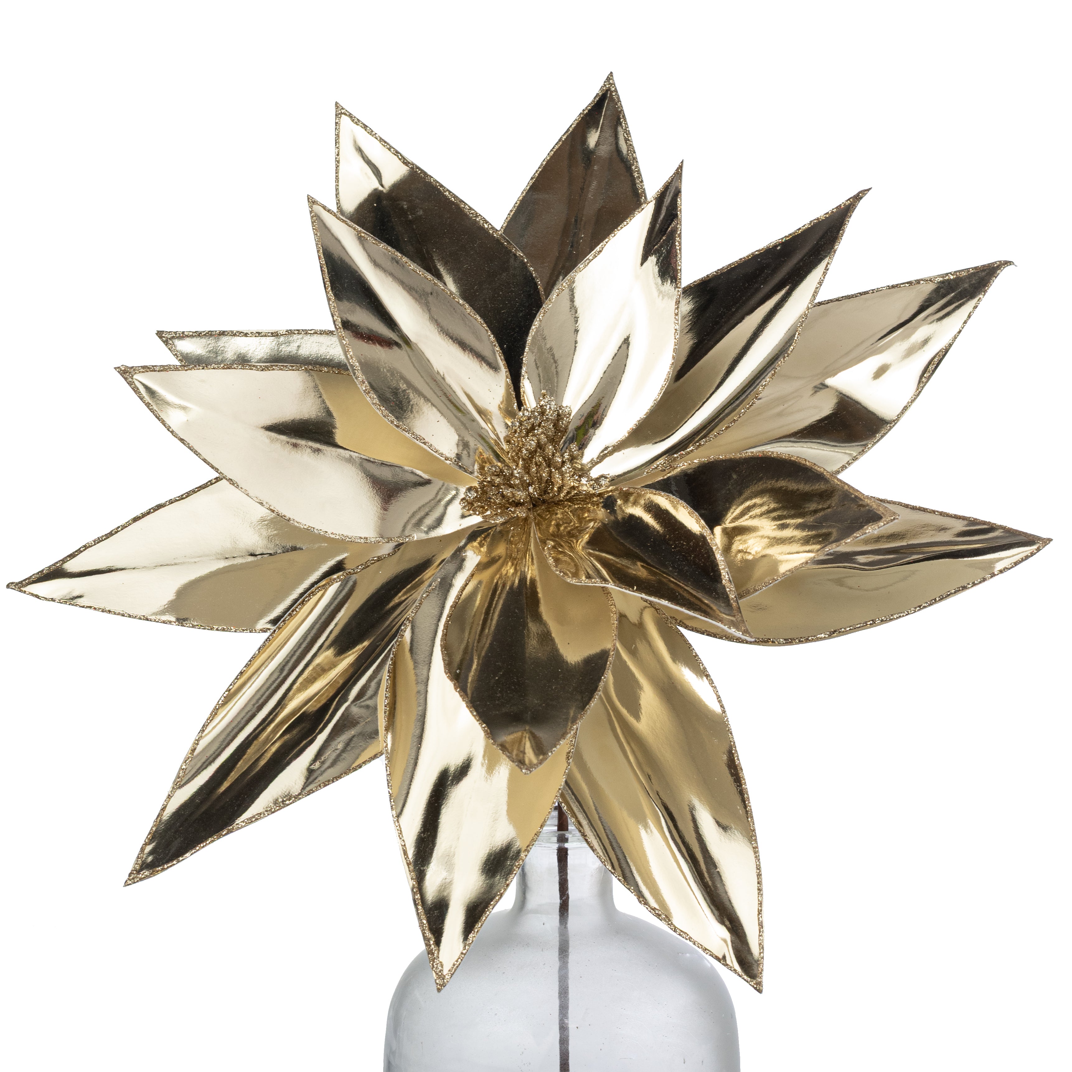 20" x 29" Jumbo Metallic Poinsettia Stem: Mirror Champagne Gold
