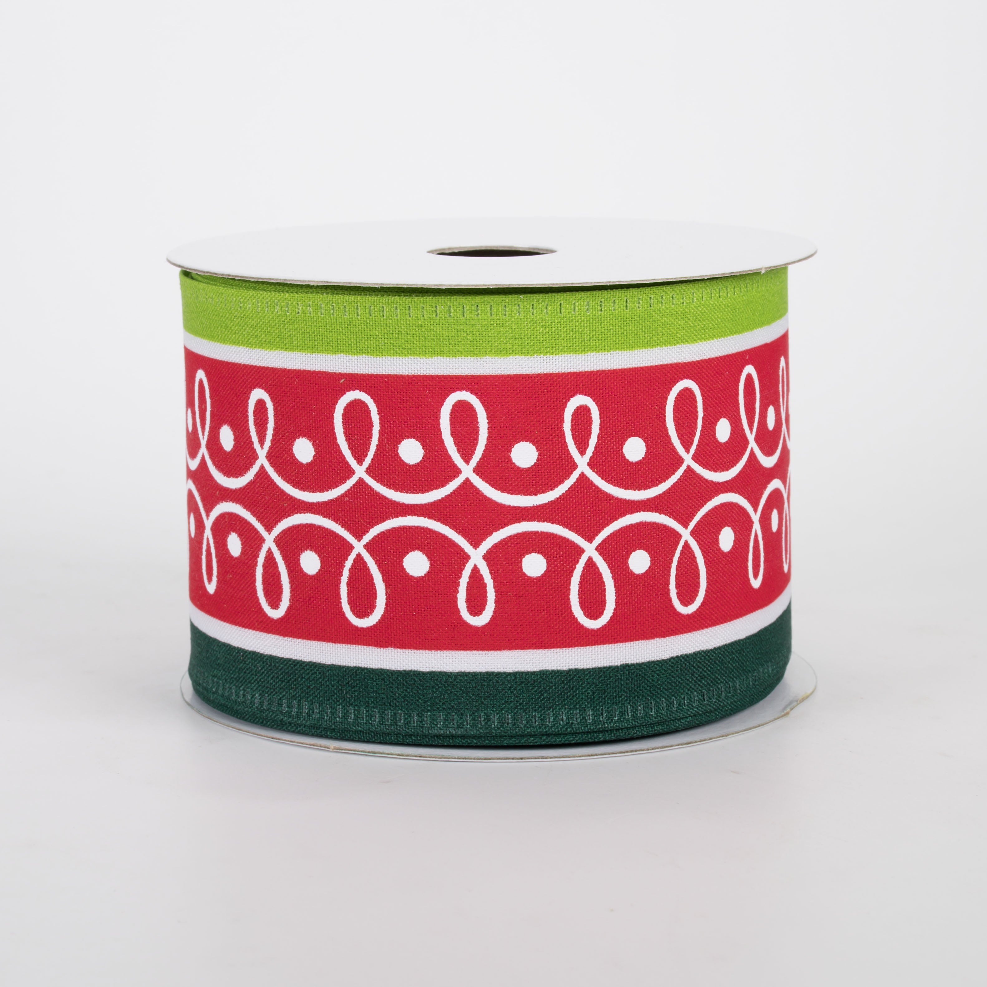 2.5" Loopy Stripes Satin Ribbon: Red, Emerald & Lime (10 Yards)