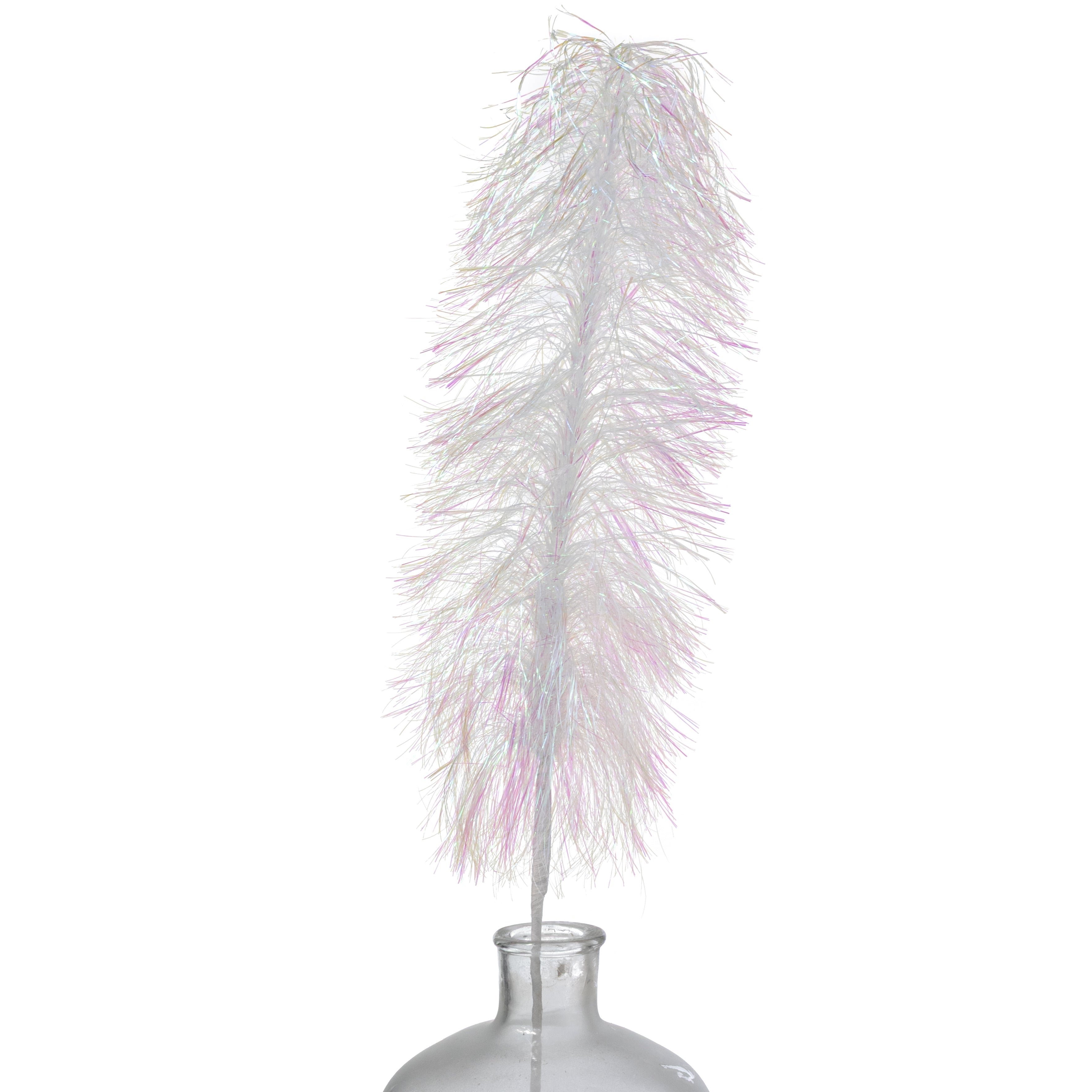 34" Fluffy Tinsel Spike Pick: Iridescent White