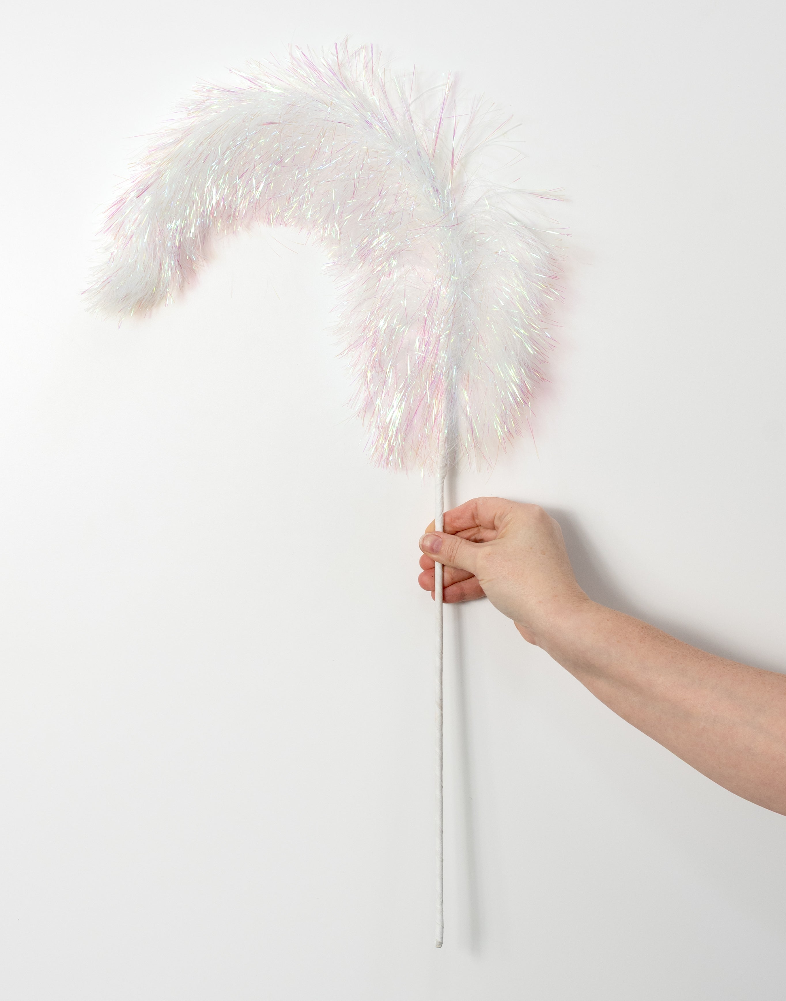 34" Fluffy Tinsel Spike Pick: Iridescent White
