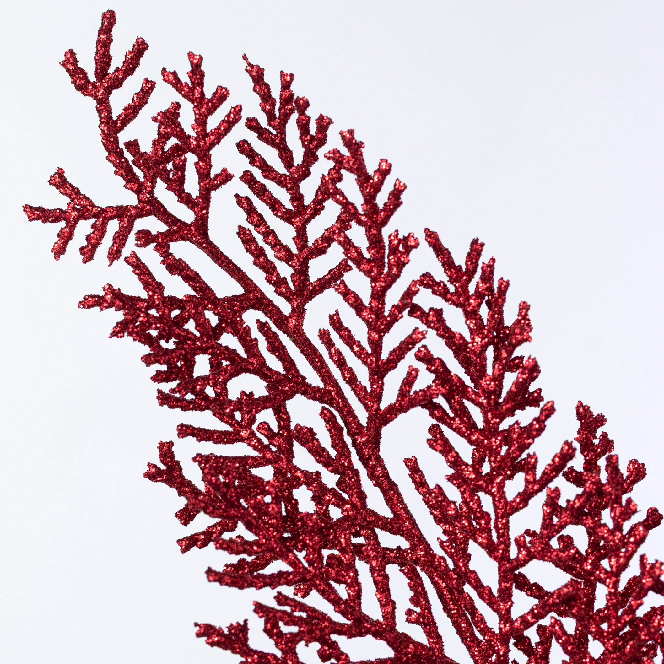 29" Glittered Fern Spray: Burgundy Red