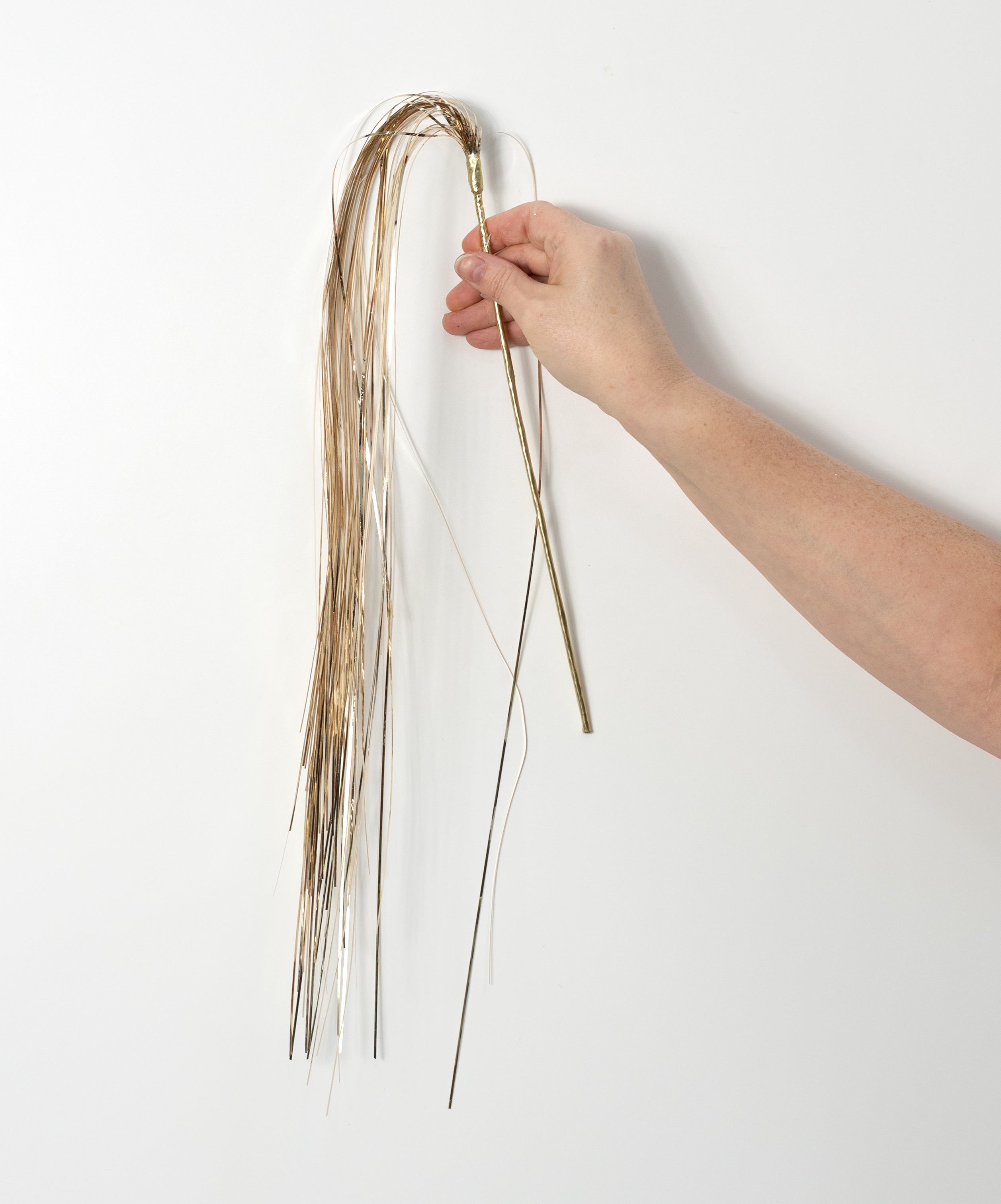 32" Hanging Tinsel Spray: Metallic Champagne Gold