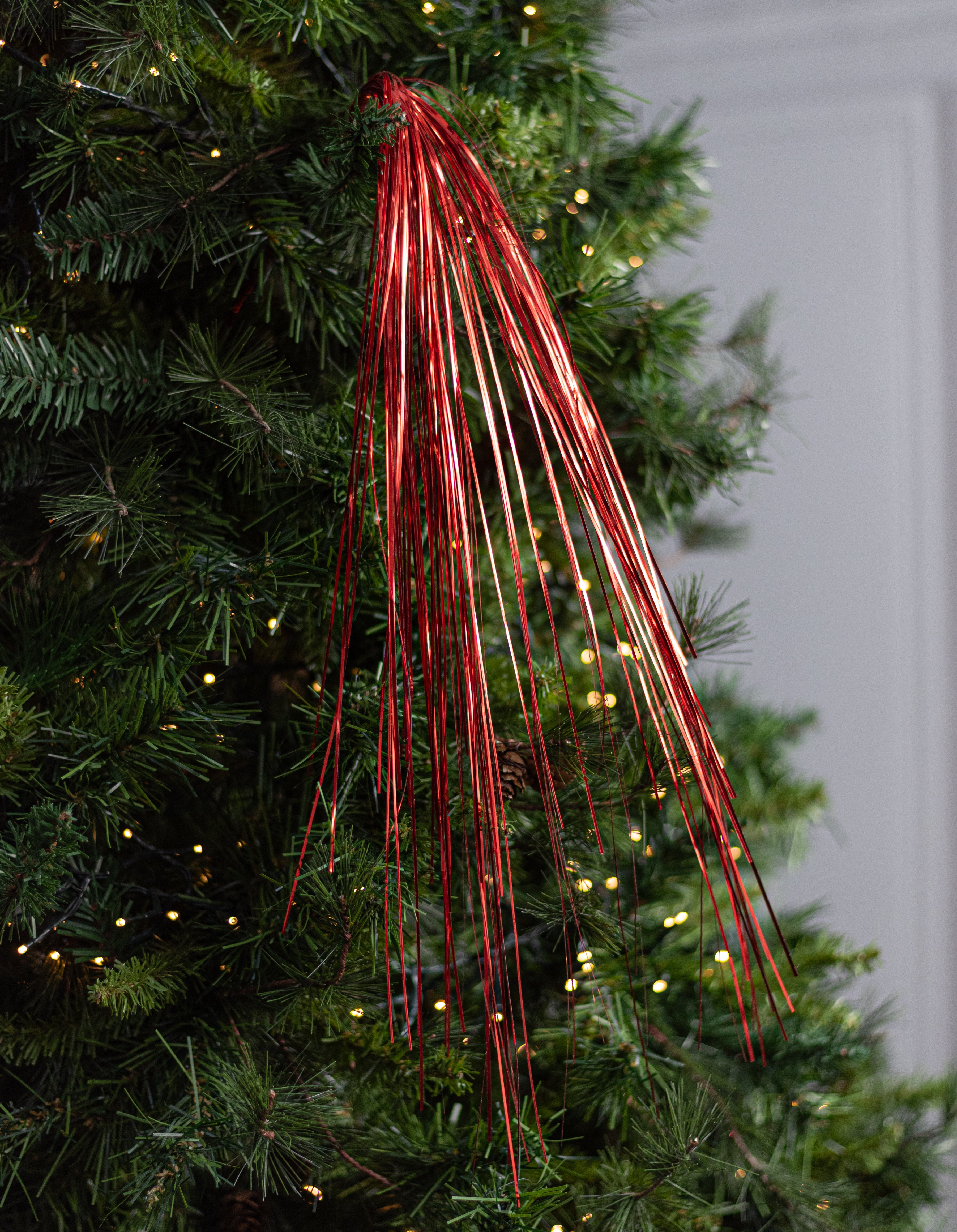 32" Hanging Tinsel Spray: Metallic Red