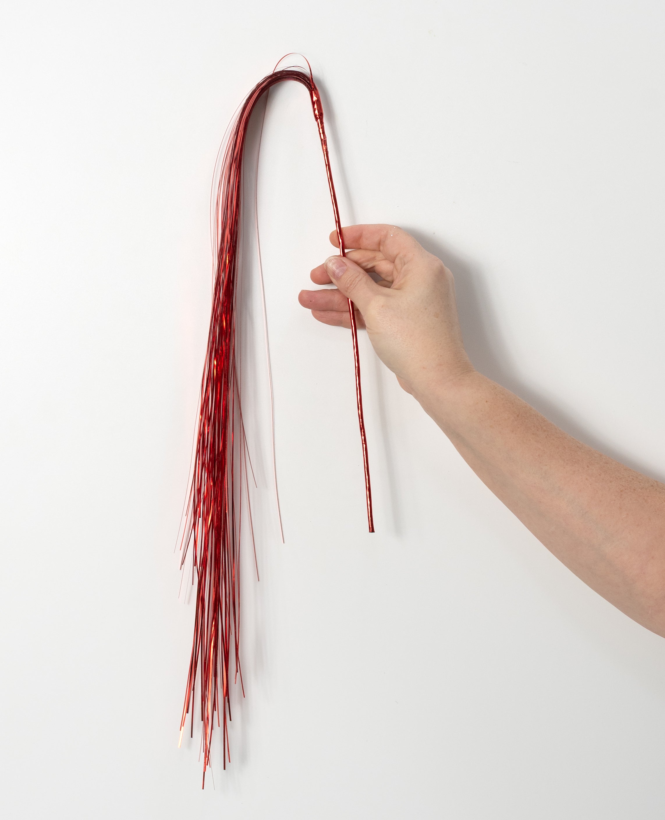 32" Hanging Tinsel Spray: Metallic Red
