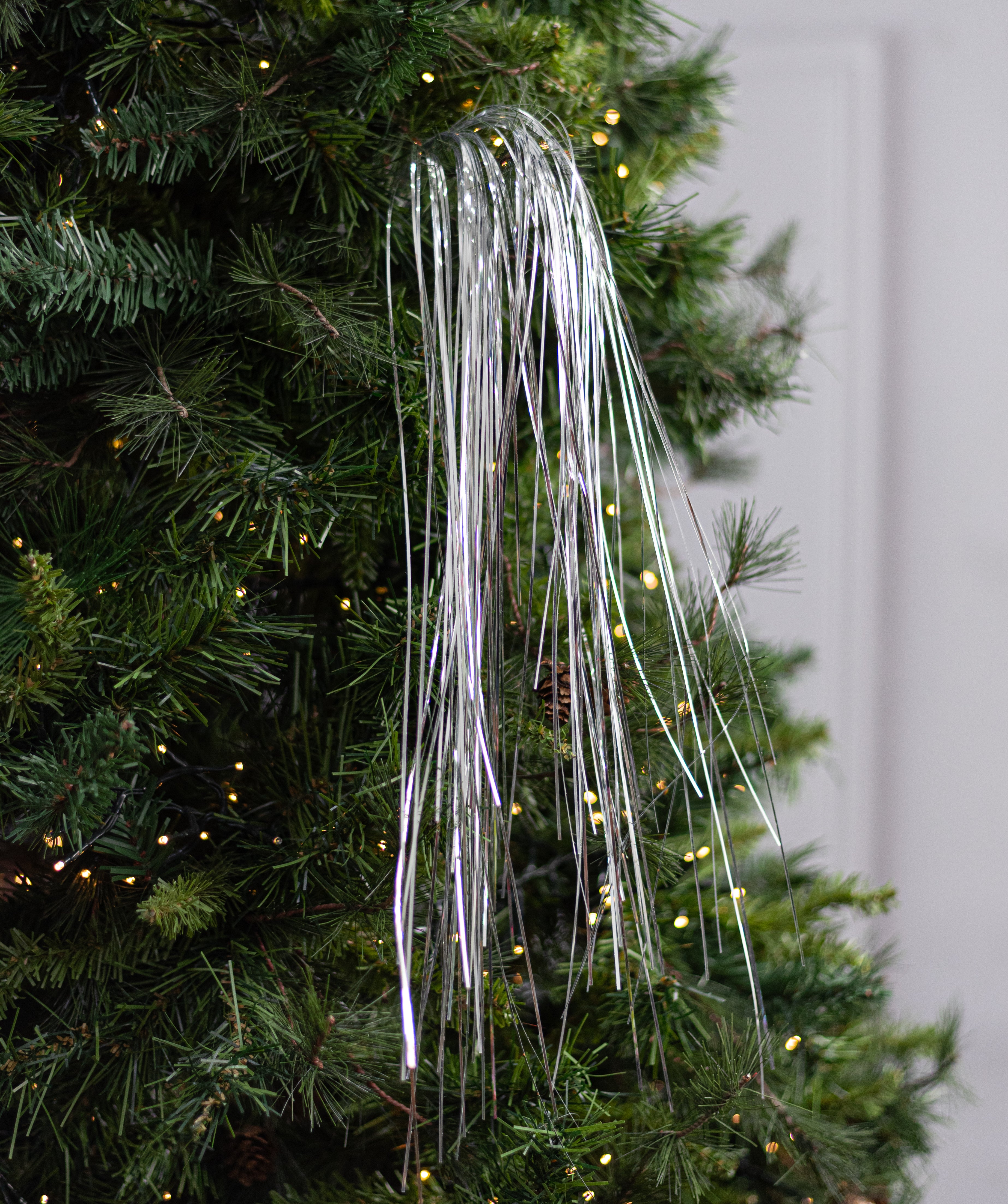 32" Hanging Tinsel Spray: Metallic Silver
