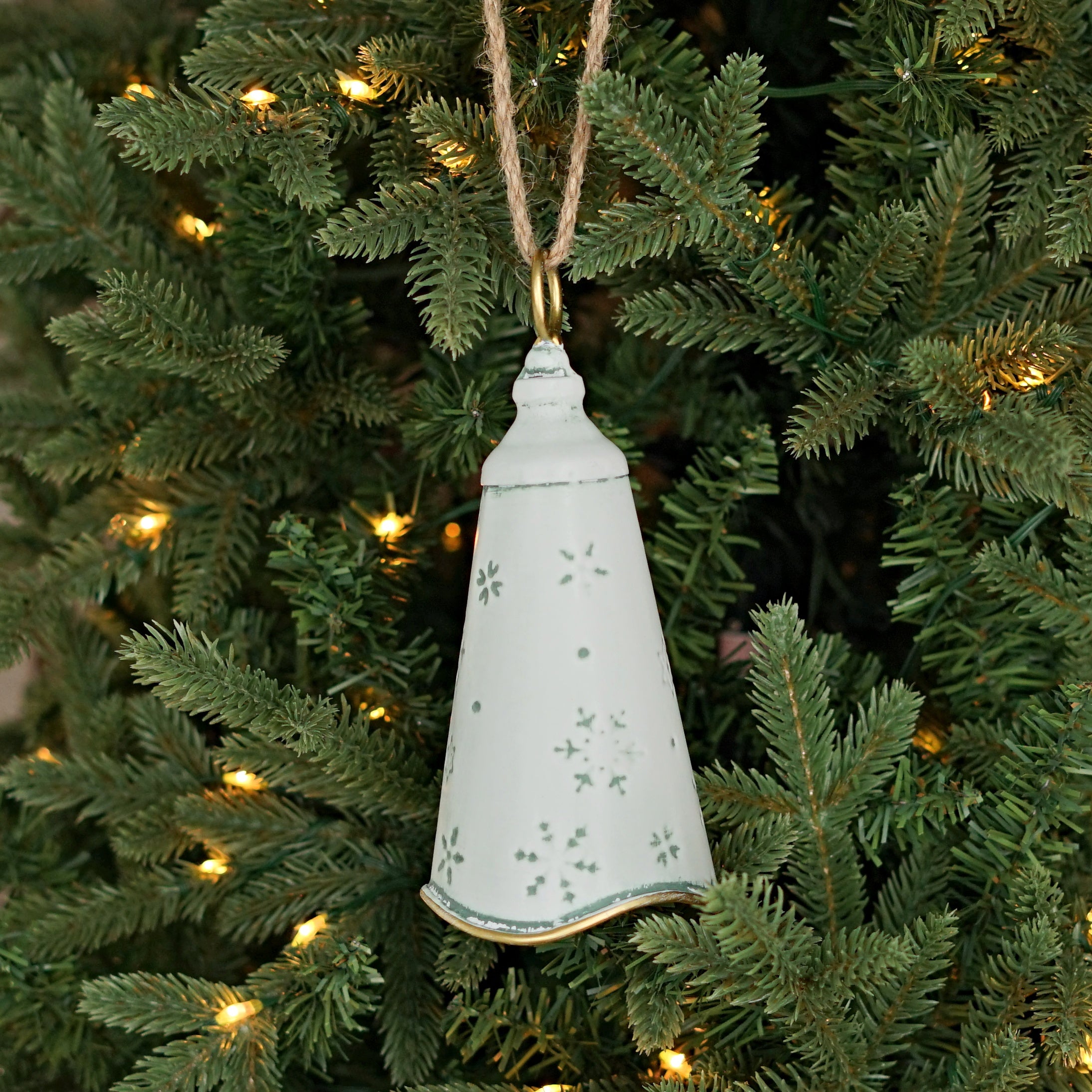 7" Nordic Holiday Lantern Bell Ornament: White