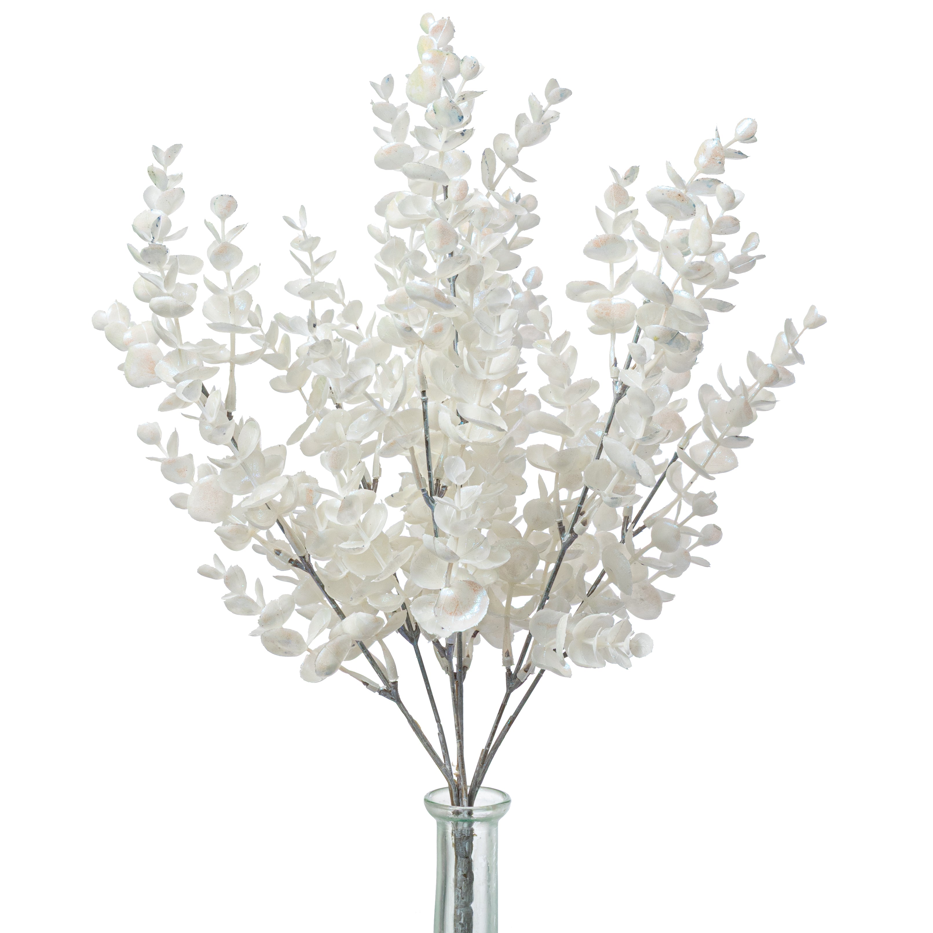 19" Plastic Eucalyptus Bush: Iridescent White (7 Stem)