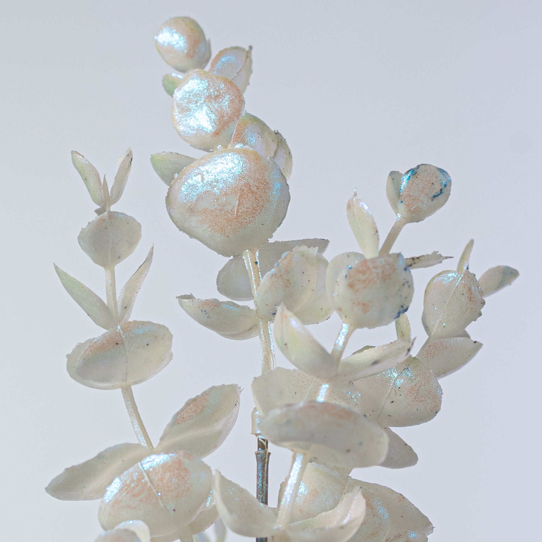 19" Plastic Eucalyptus Bush: Iridescent White (7 Stem)