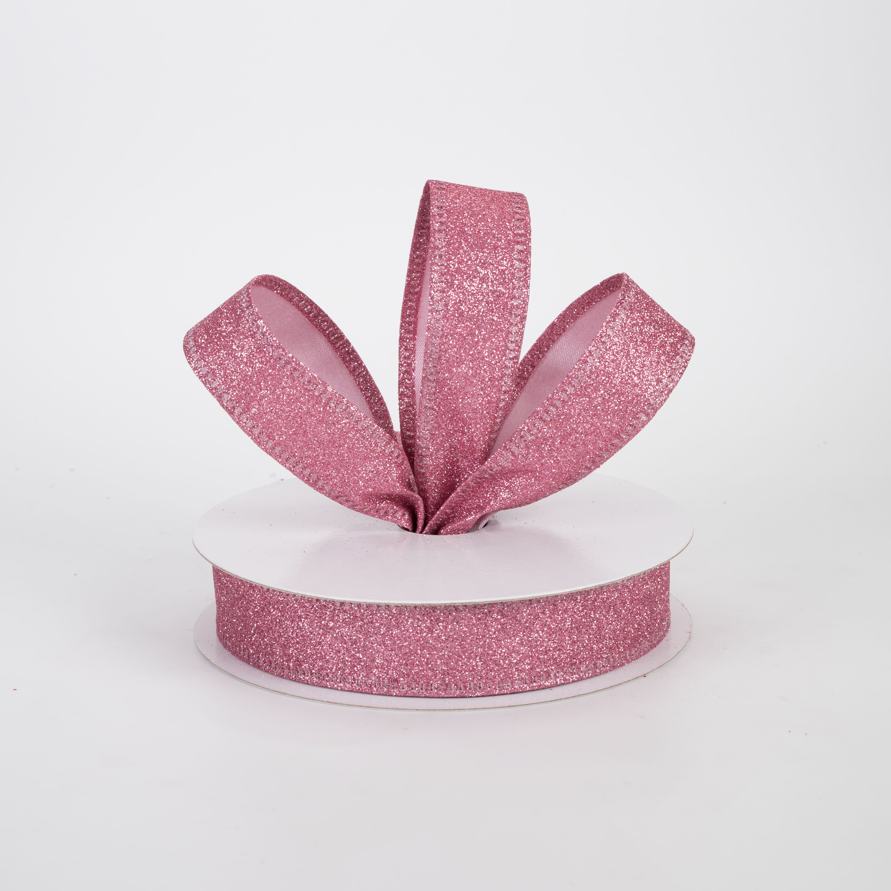 7/8" All Flat Glitter Wired Ribbon: Pink (10 Yards)