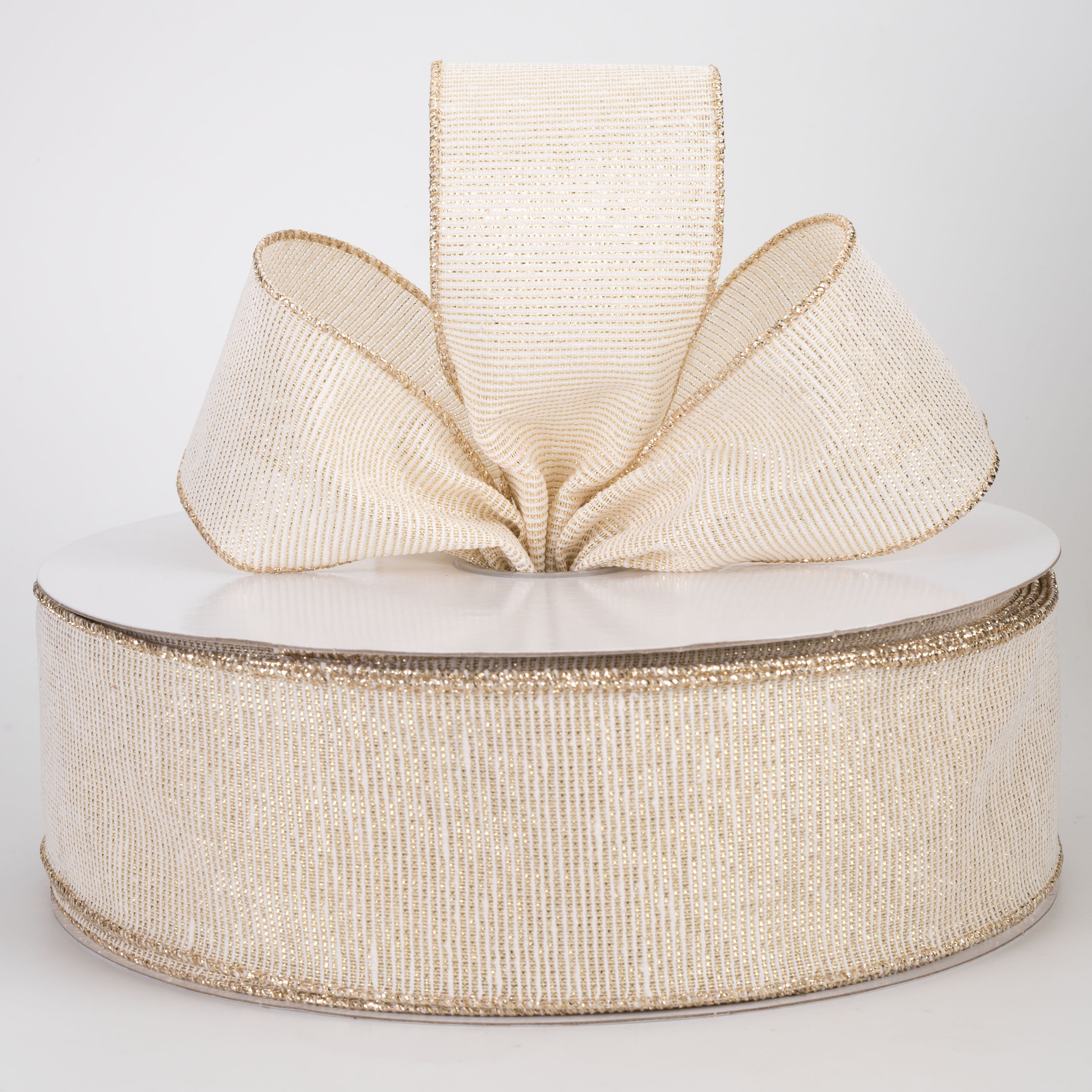 2.5" Ribbed Metallic Linen Ribbon: Ivory & Gold (50 Yards)