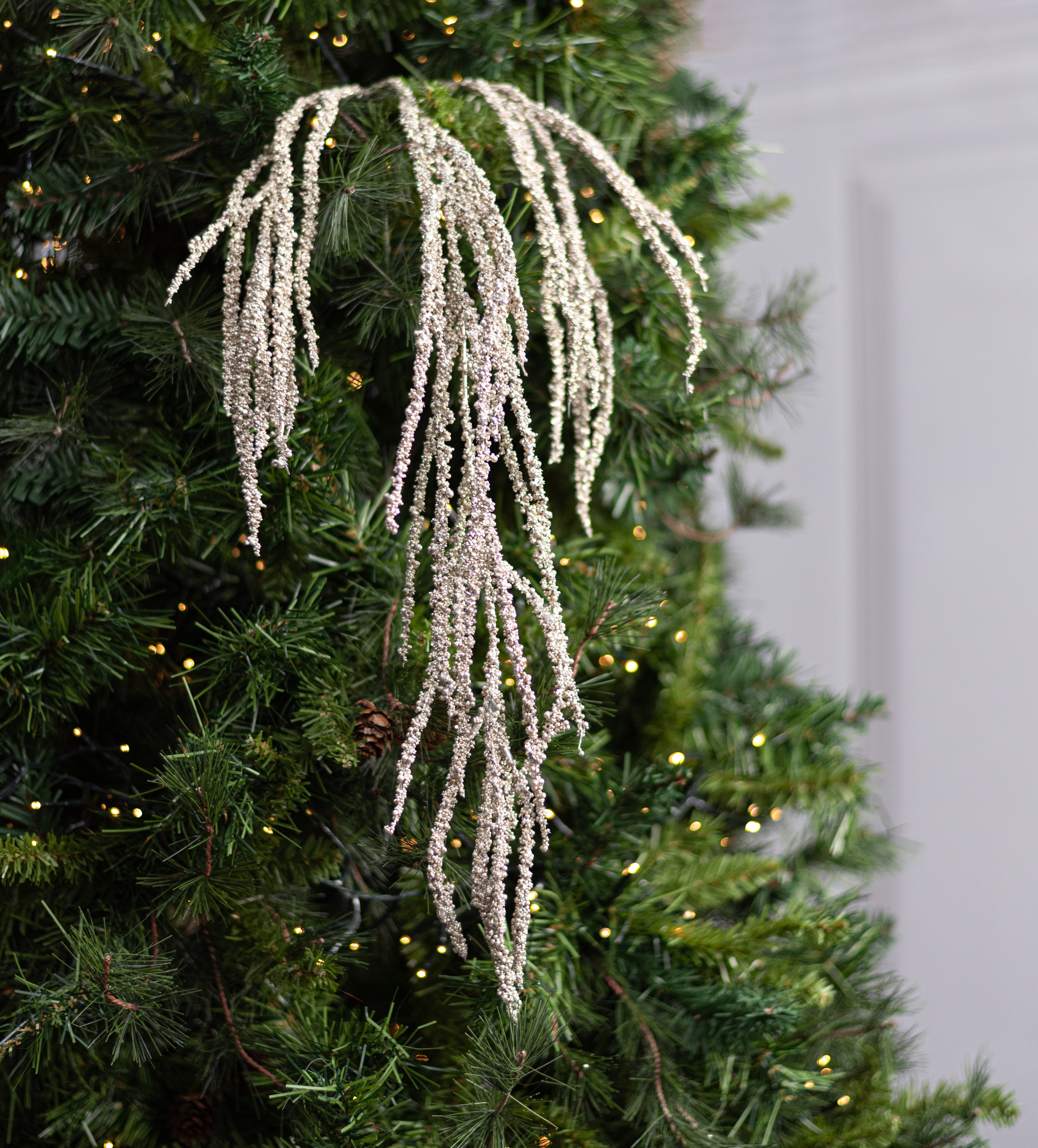 40" Hanging Beaded Glitter Grass Spray: Champagne Gold