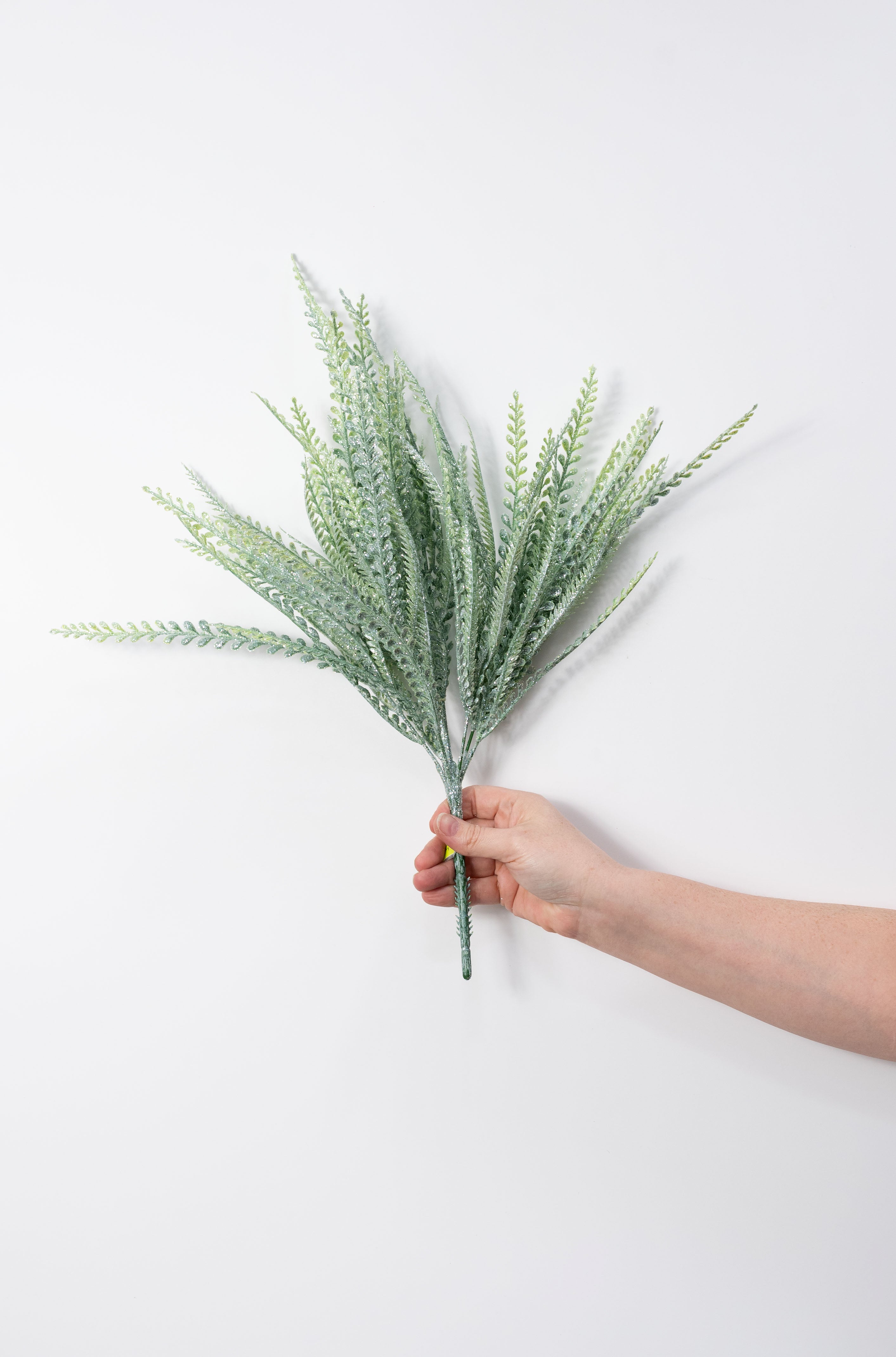 20" Plastic Leaf Button Fern Bush: Iced Green (7 Stem)