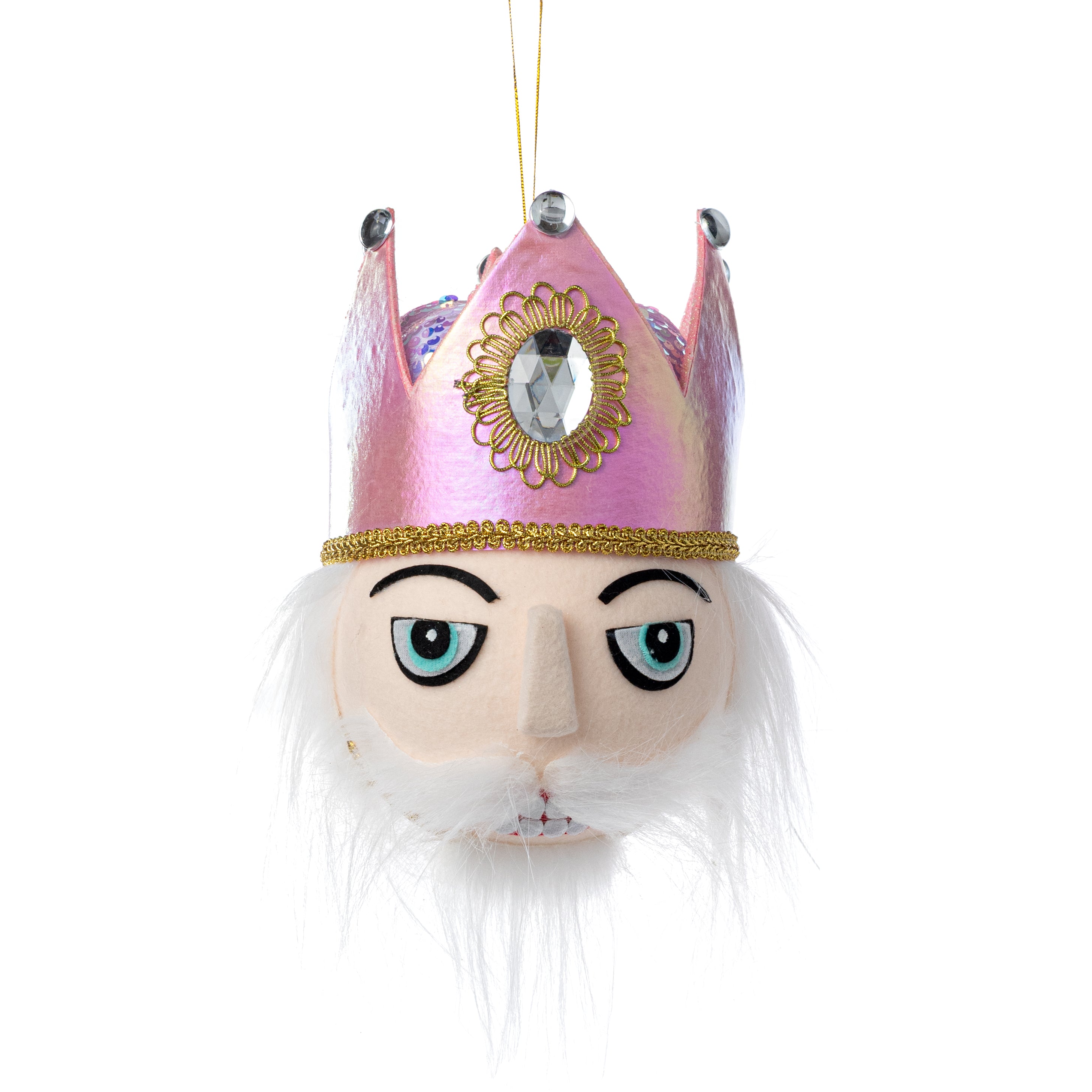10" Nutcracker King Head Ornament: Iridescent Pink