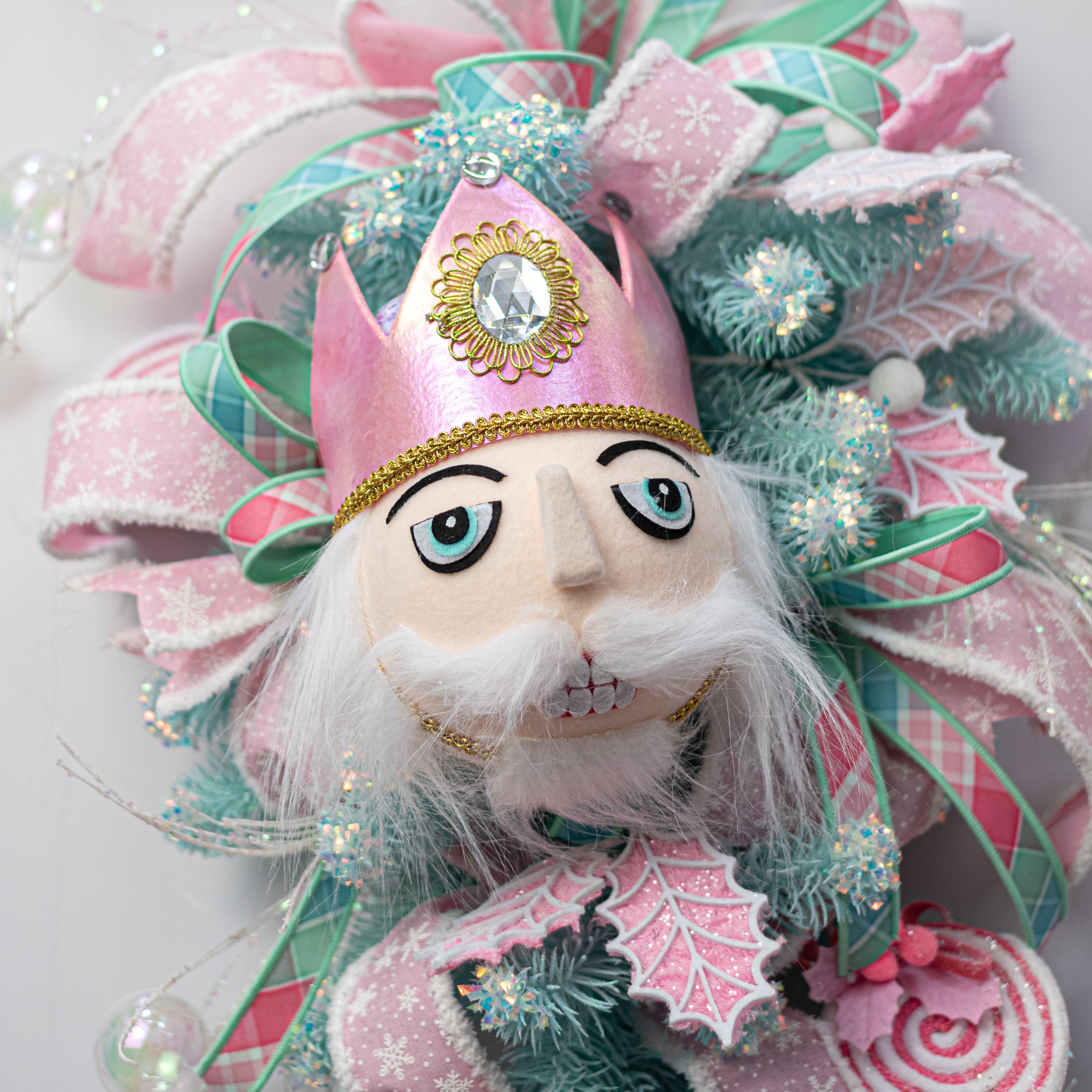 10" Nutcracker King Head Ornament: Iridescent Pink