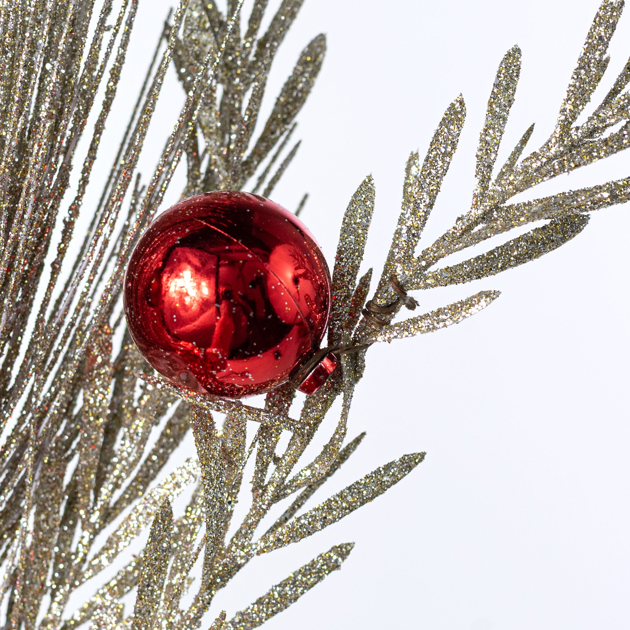 24" Mixed Needle Pine & Metallic Ball Spray: Champagne & Red