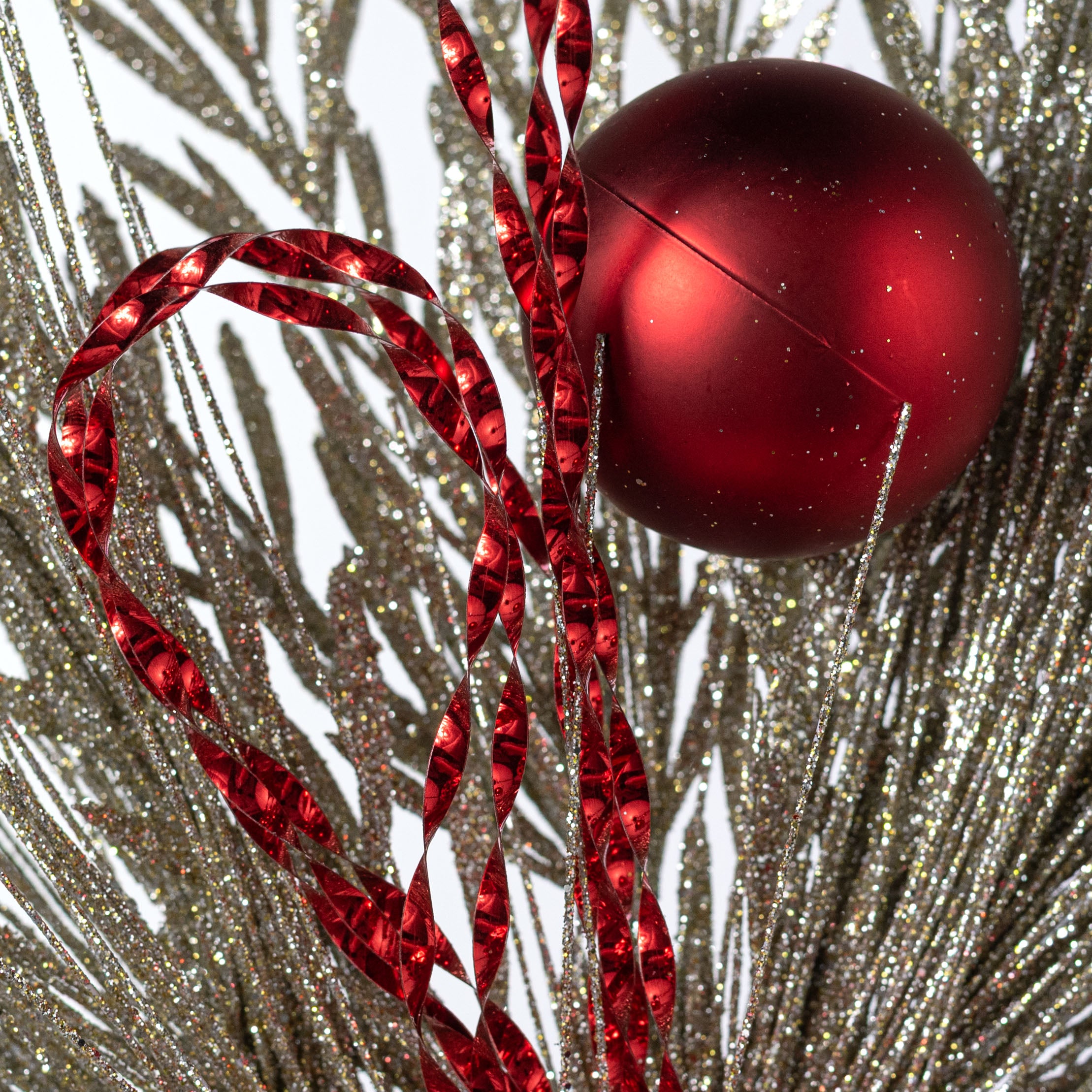 24" Mixed Needle Pine & Metallic Ball Spray: Champagne & Red