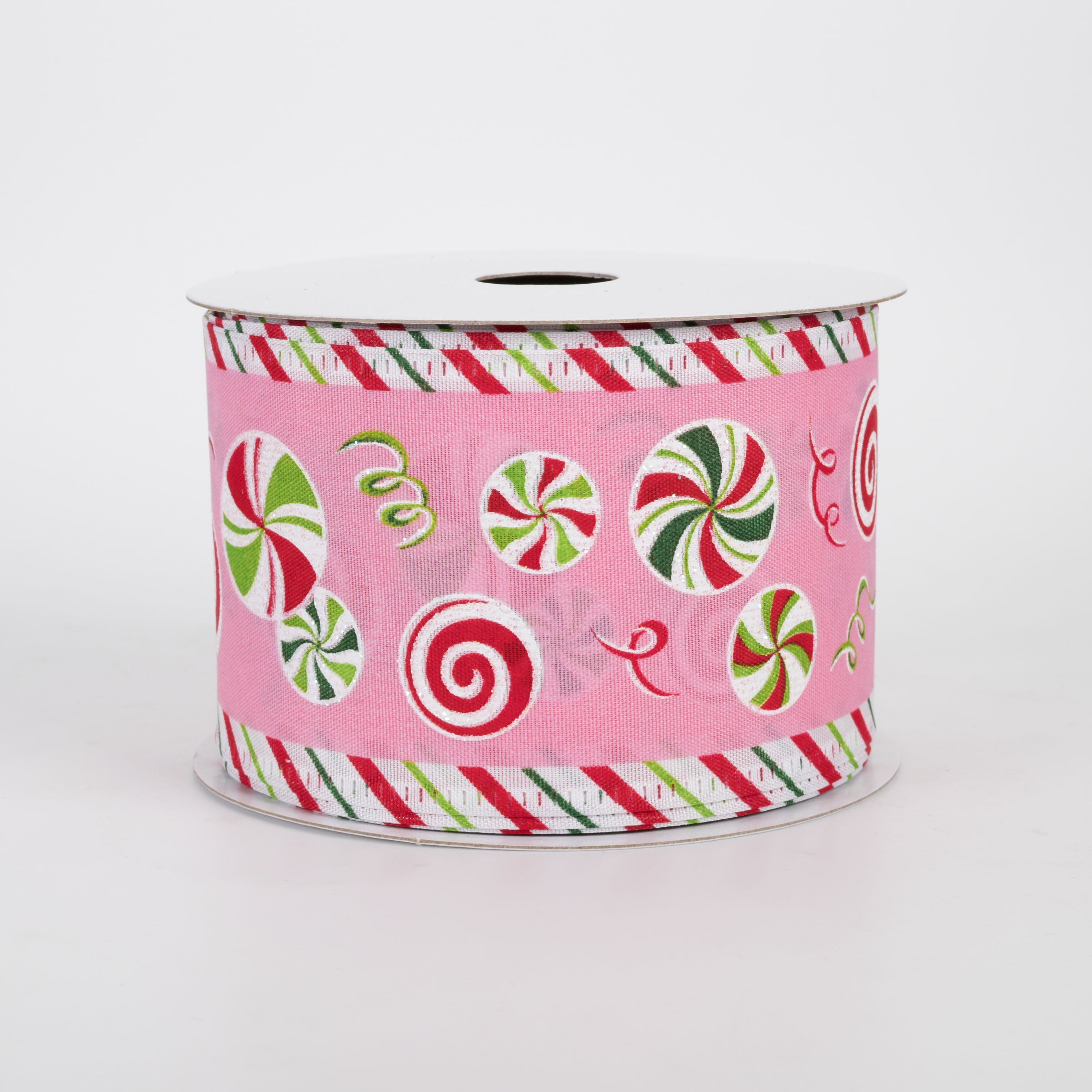 2.5" Satin Lollipops & Peppermints Diagonal Stripe Edge Ribbon: Pink (10 Yards)