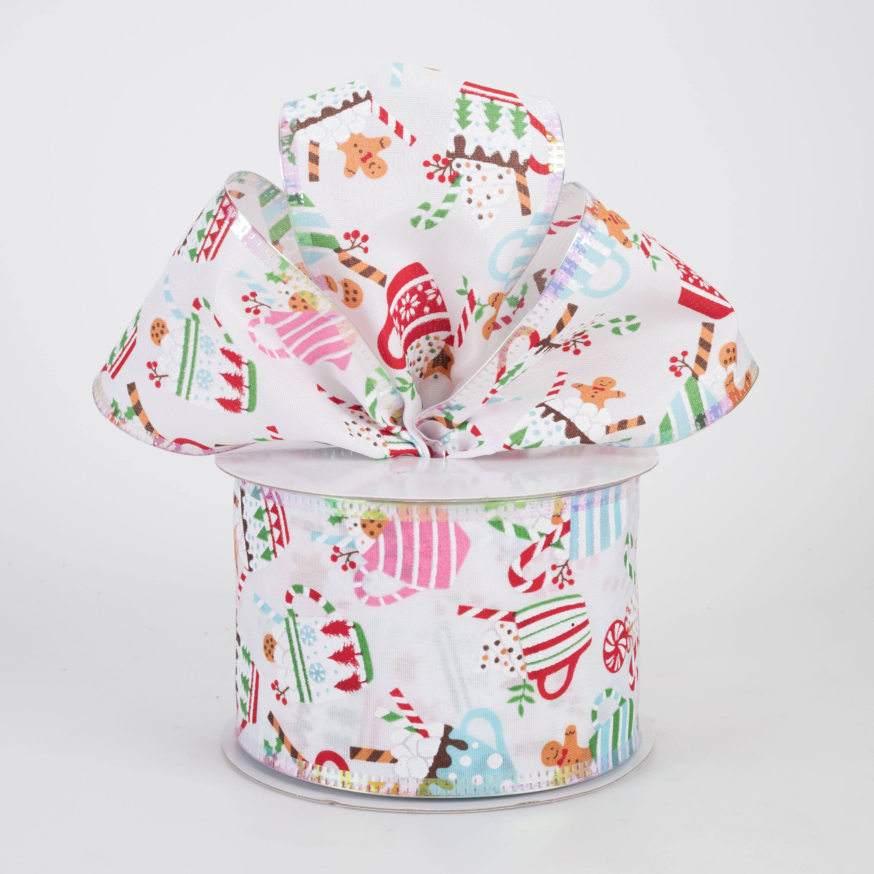 2.5" Hot Cocoa & Christmas Candy Satin Ribbon: Mint & Pink (10 Yards)