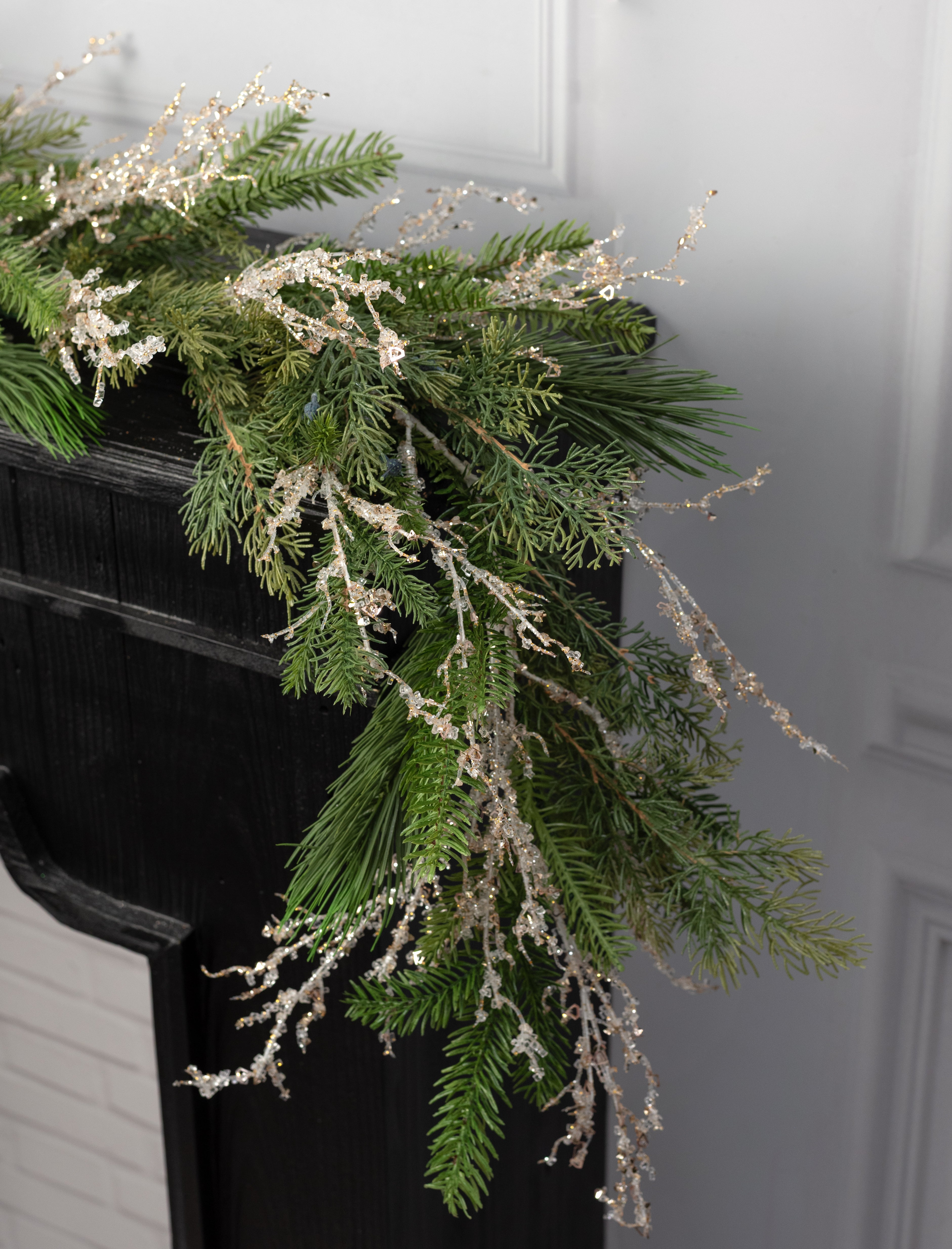 6' Sparkle Iced Twig Garland: Champagne Gold