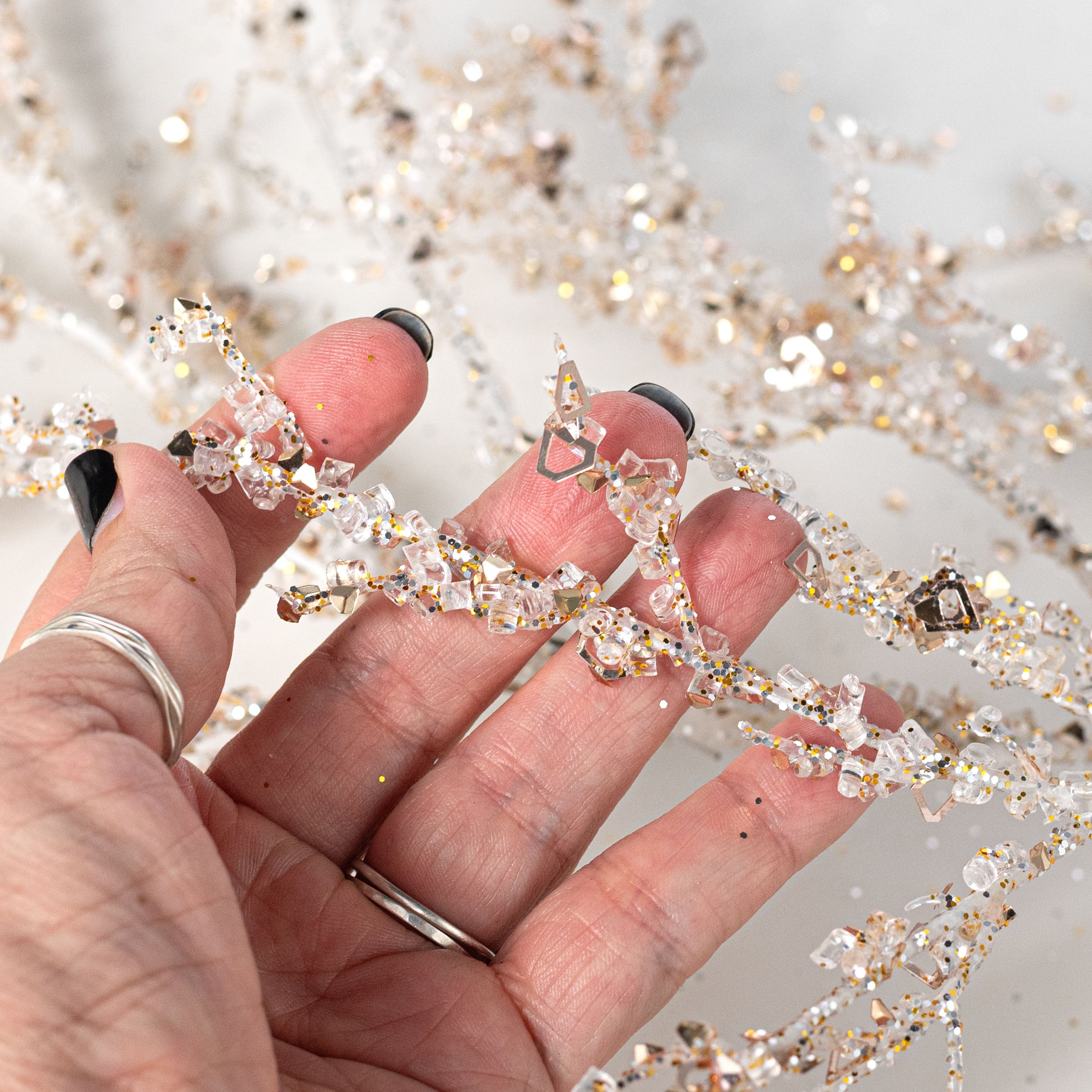 6' Sparkle Iced Twig Garland: Champagne Gold