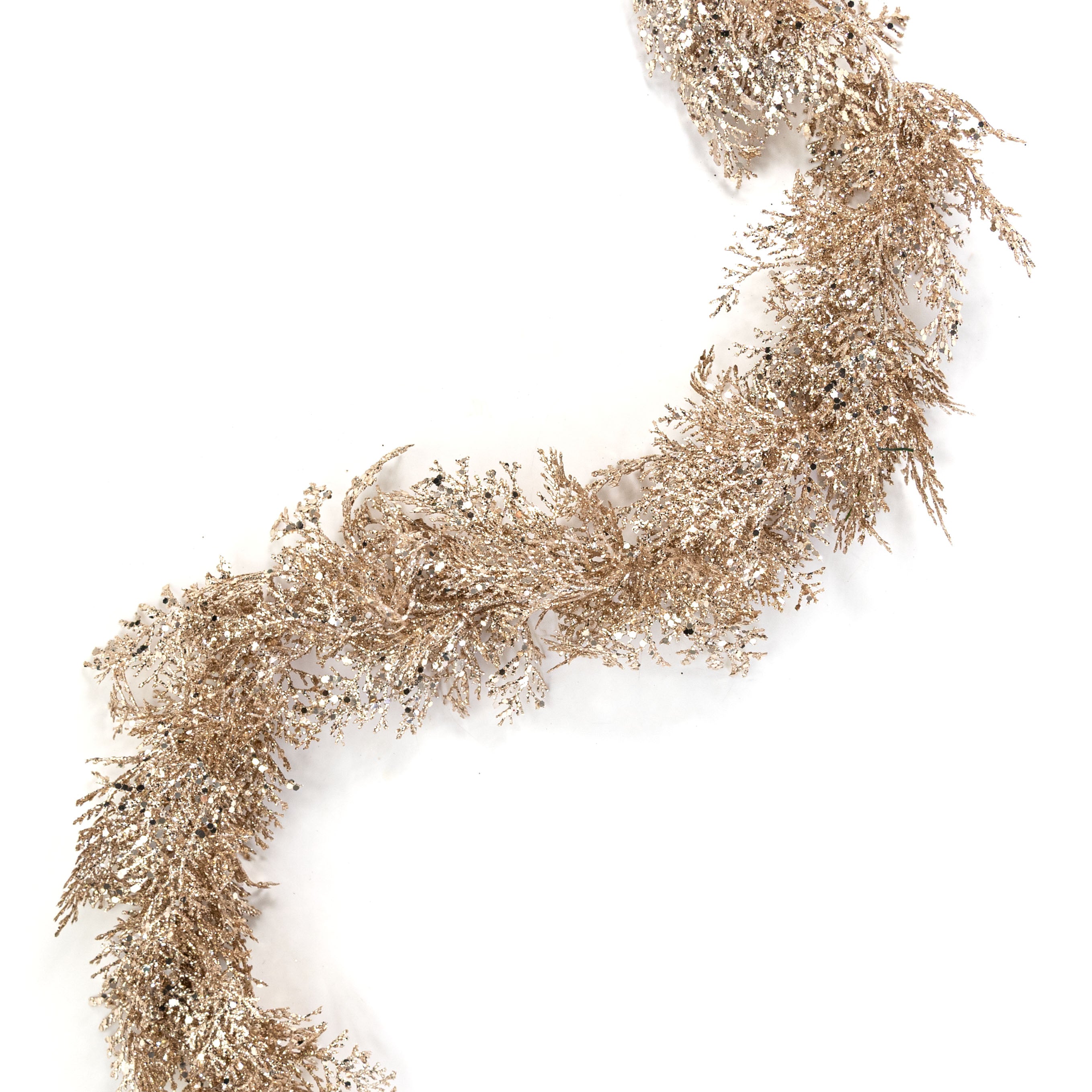 6" Glittered Cedar Garland: Champagne Gold