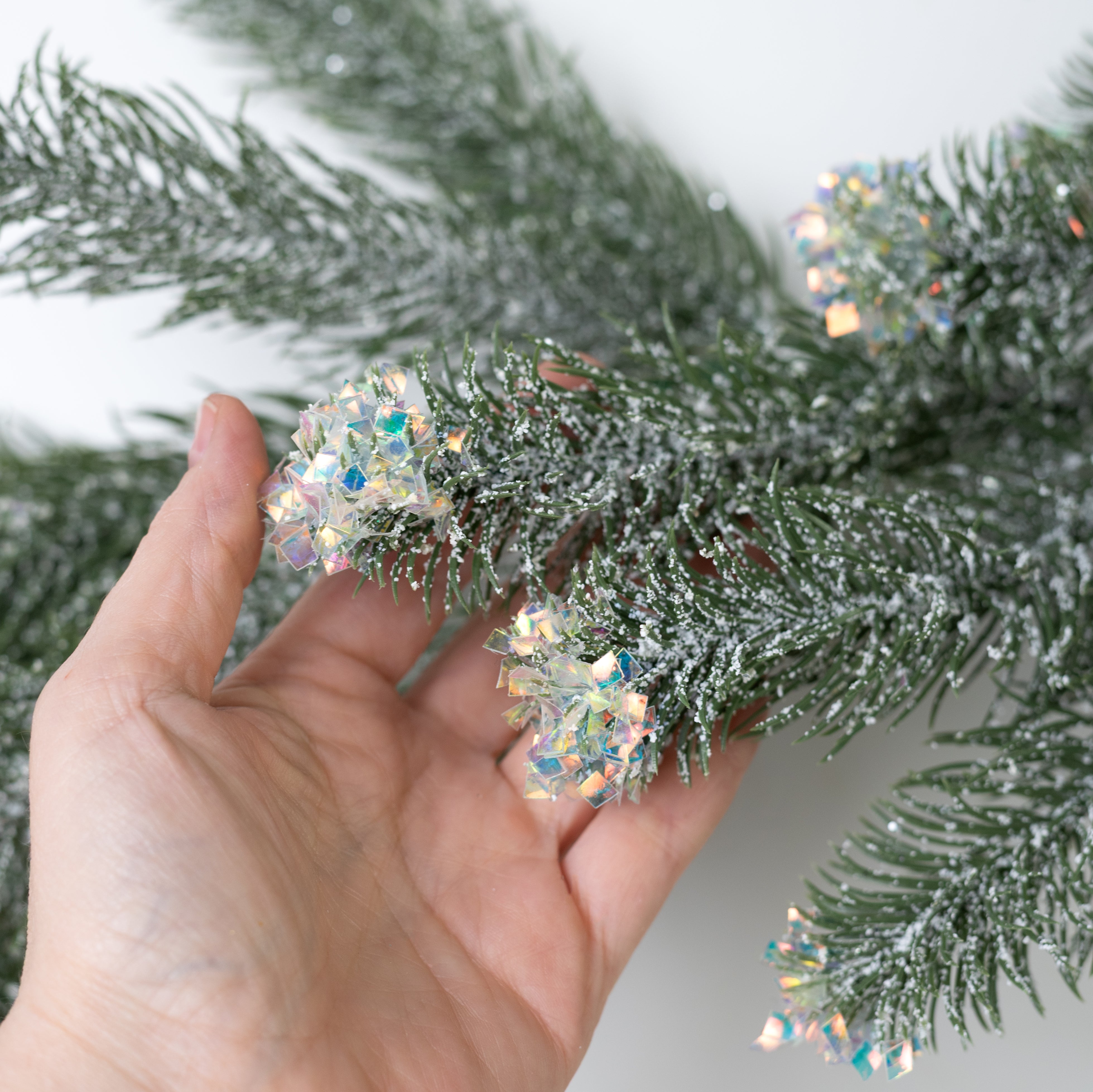 6' Iridescent Spark Garland: Frosted Evergreen Pine