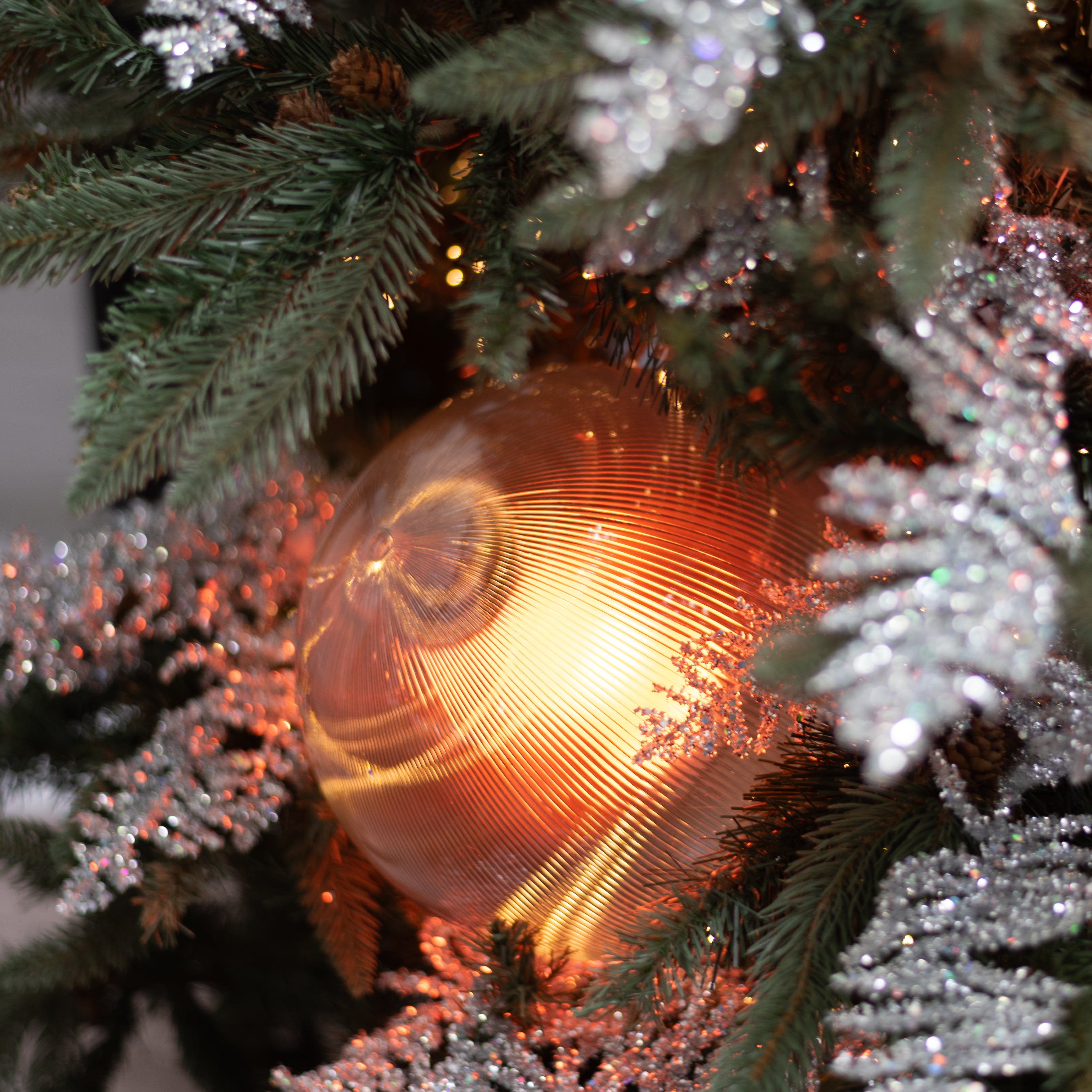 10" Borealis Ball Lighted Ornament: Clear & Warm Flare