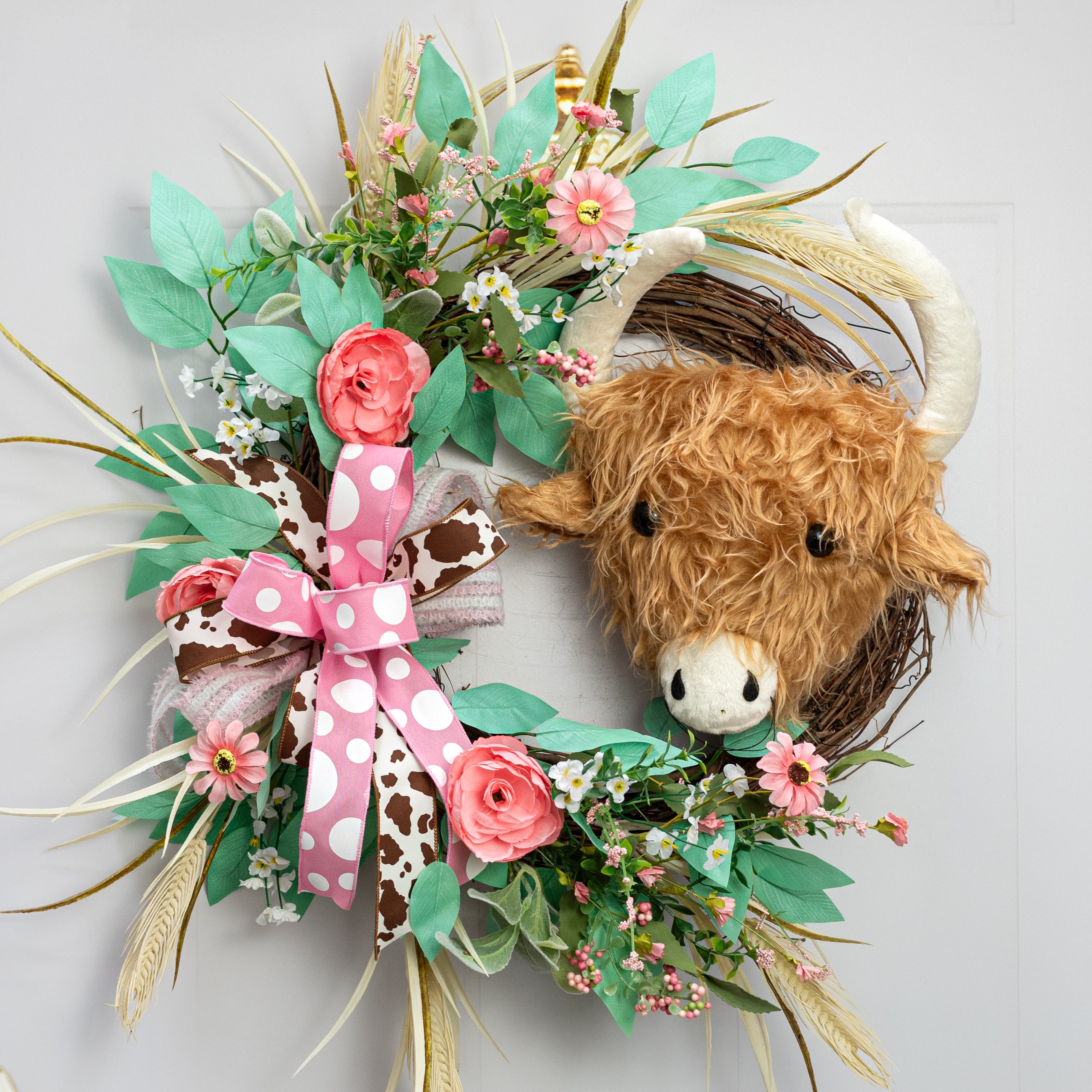 15" Highland Cow Head Wreath Decor