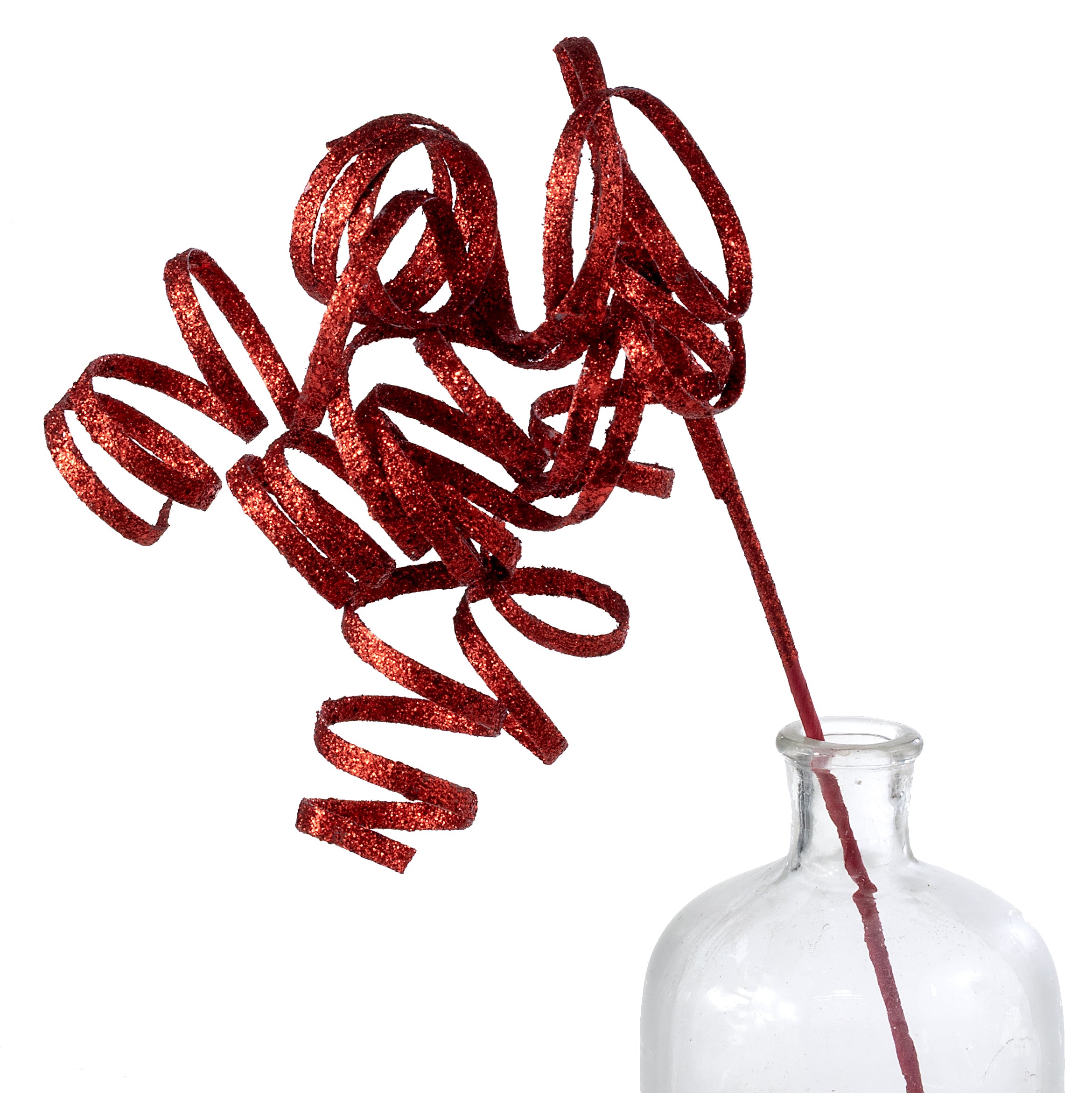 31" Curly Glitter Ribbon Spray: Red
