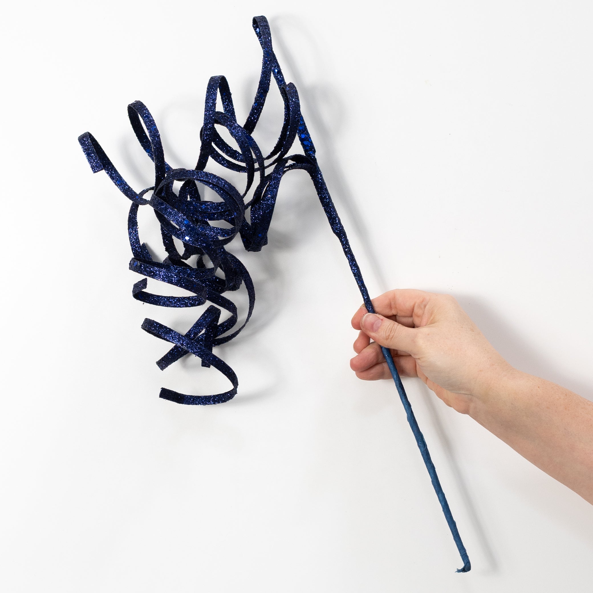 31" Curly Glitter Ribbon Spray: Navy Blue