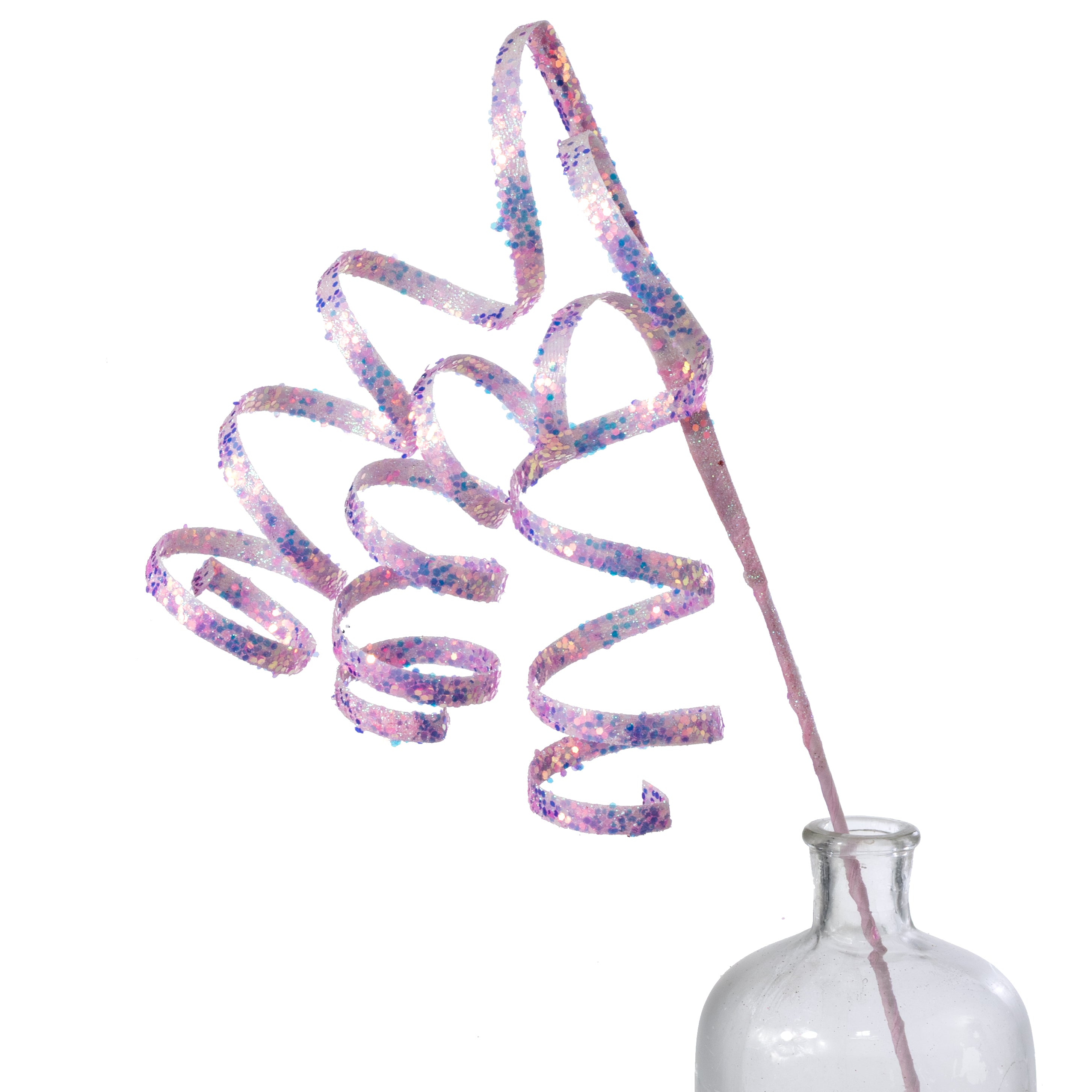 22" Glitter Curly Ribbon Hanging Spray: Iridescent Soft Pink