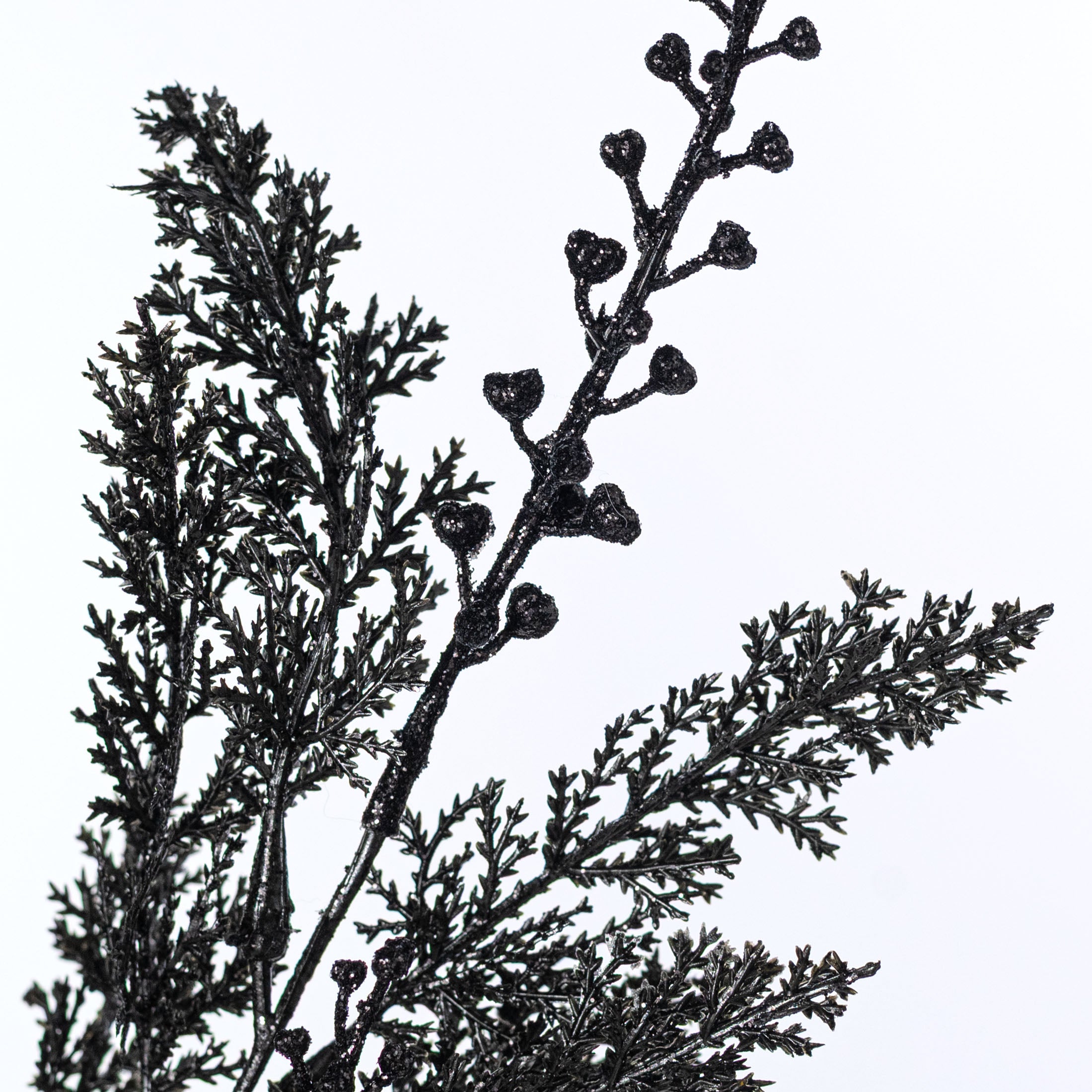 19" Glittered Cypress & Seed Pod Bush: Black