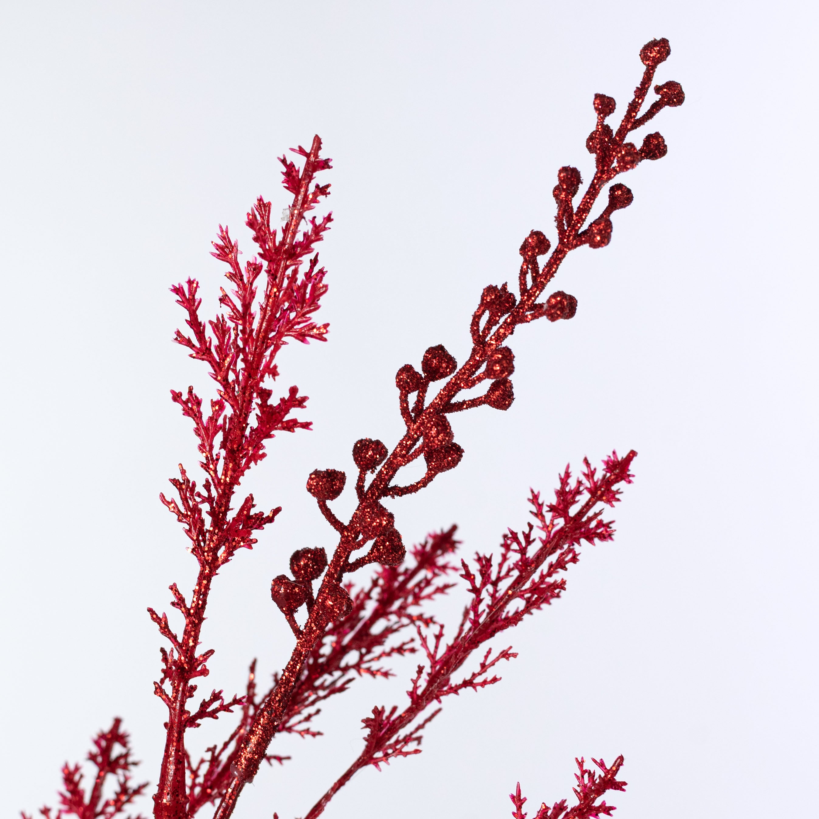 19" Glittered Cypress & Seed Pod Bush: Red