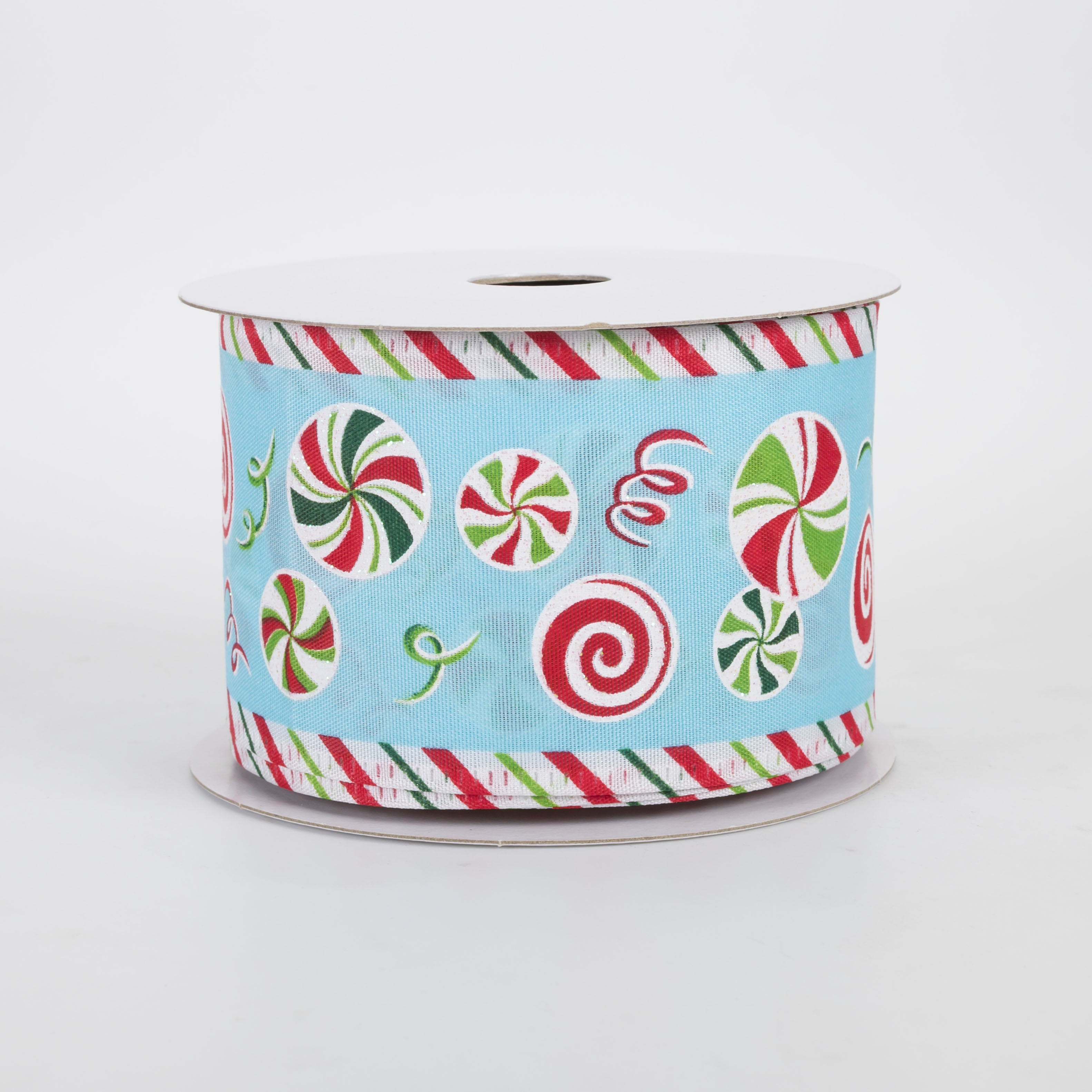 2.5" Satin Lollipops & Peppermints Diagonal Stripe Edge Ribbon: Blue (10 Yards)