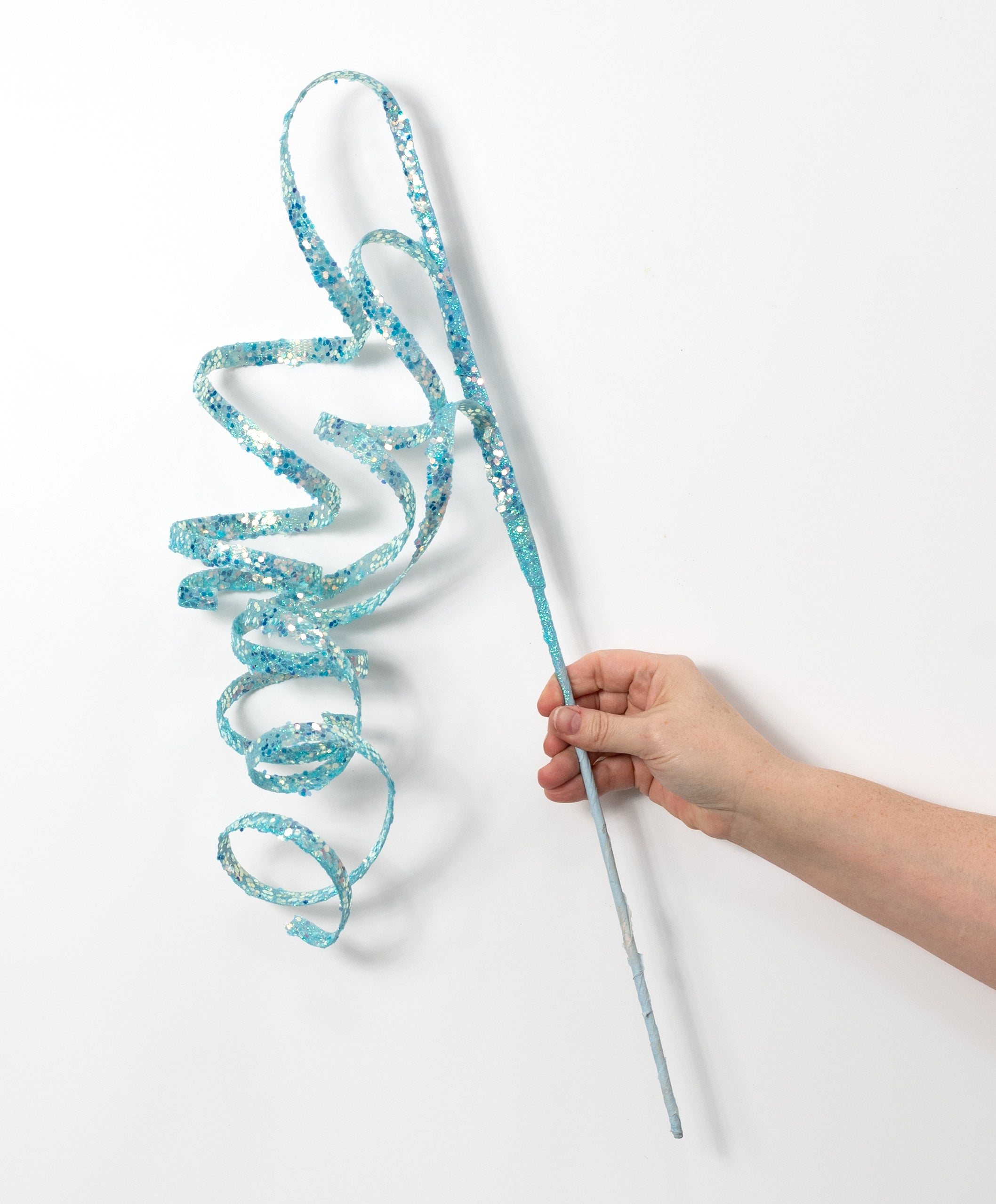 22" Glitter Curly Ribbon Hanging Spray: Iridescent Soft Blue