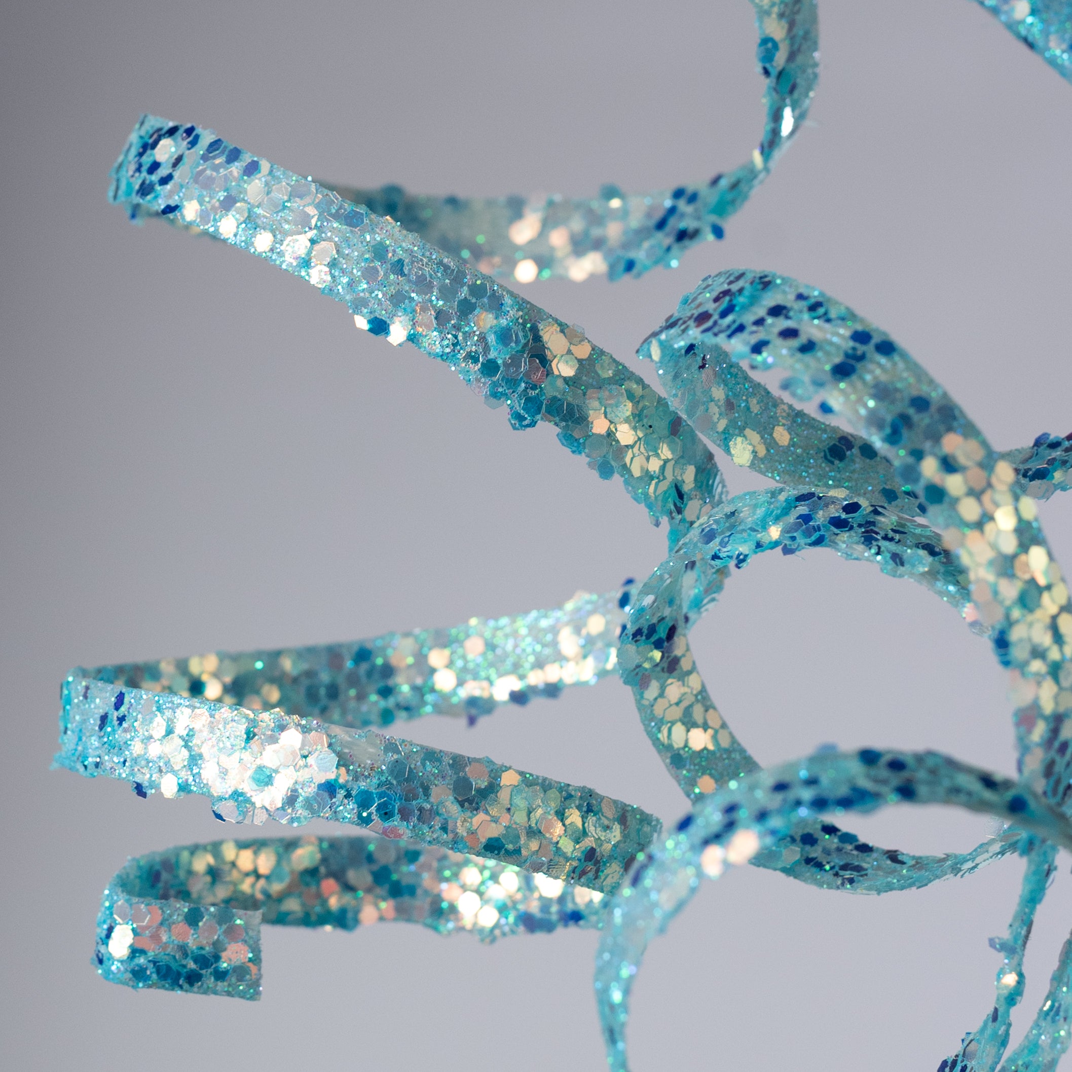 22" Glitter Curly Ribbon Hanging Spray: Iridescent Soft Blue