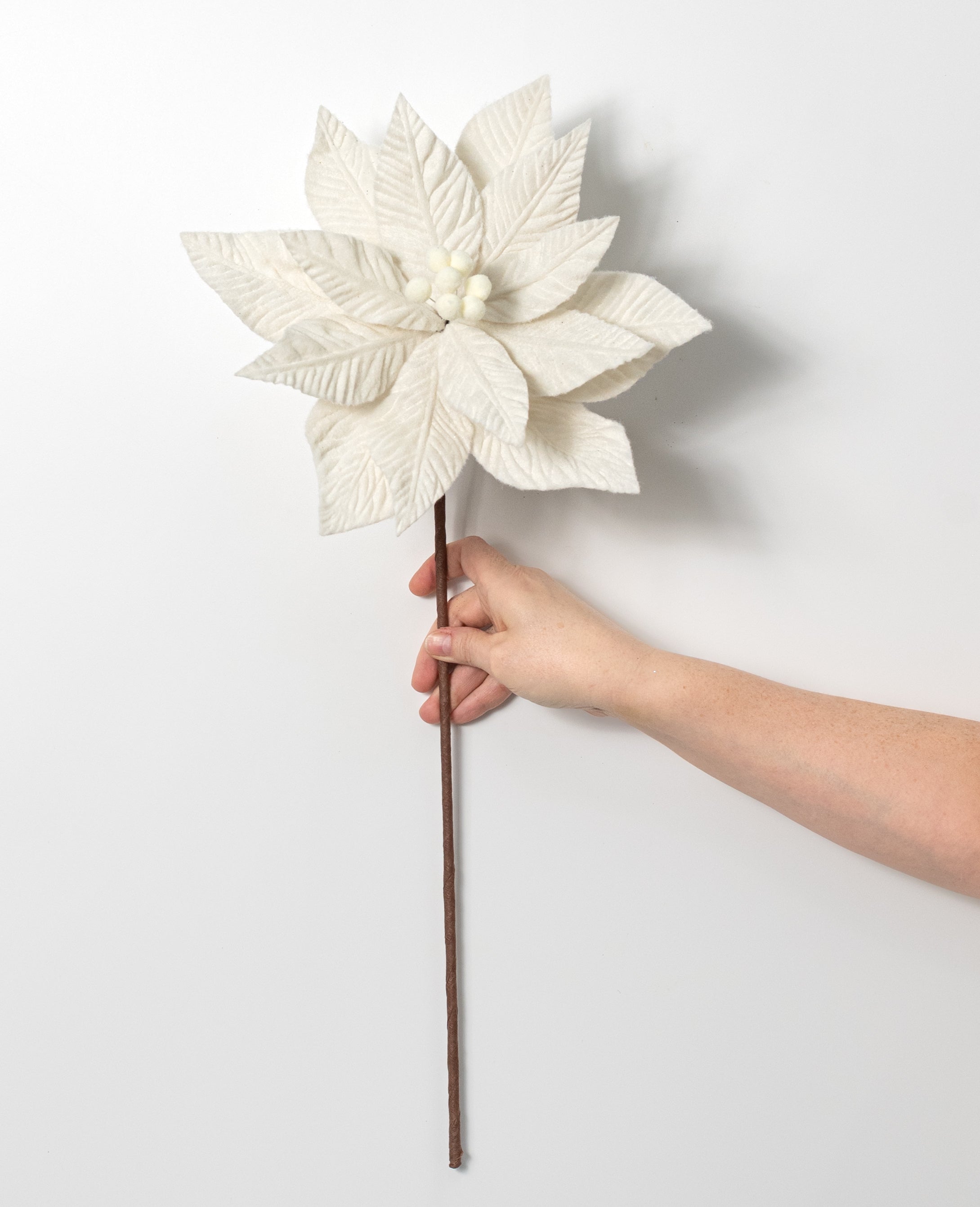 11" x 20" Felt Poinsettia Stem: Ivory Cream