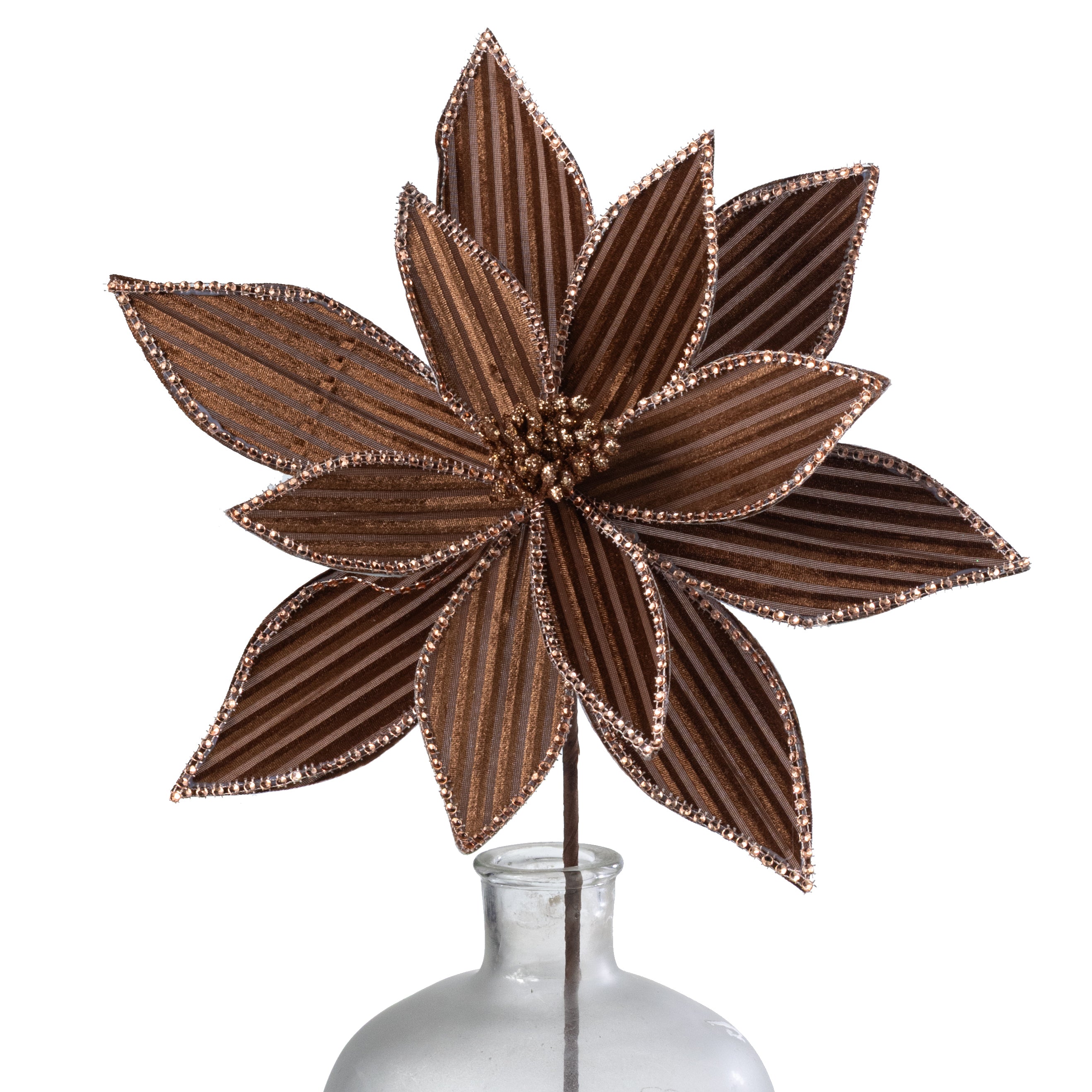 12" x 21" Ribbed Velvet Poinsettia: Brown