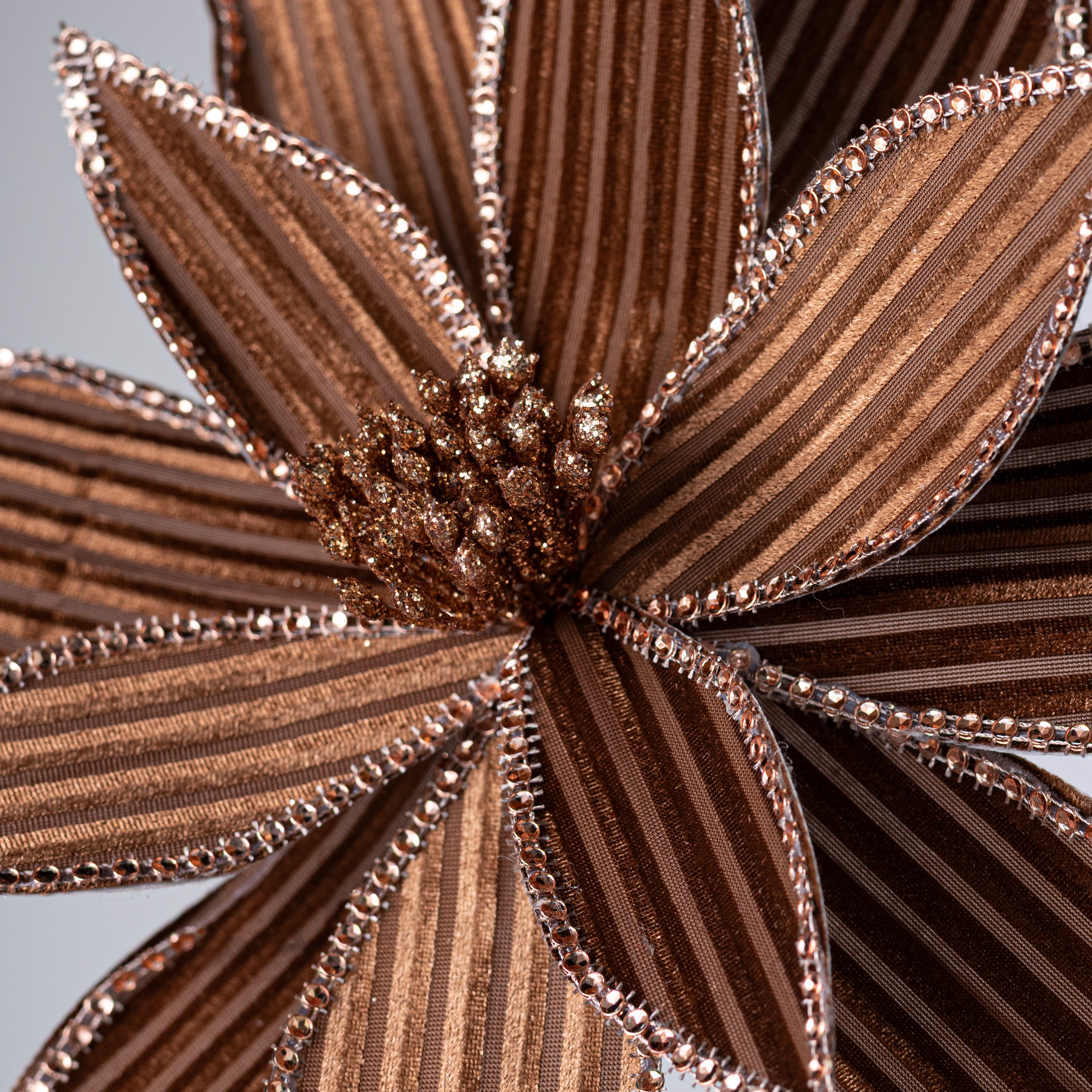 12" x 21" Ribbed Velvet Poinsettia: Brown
