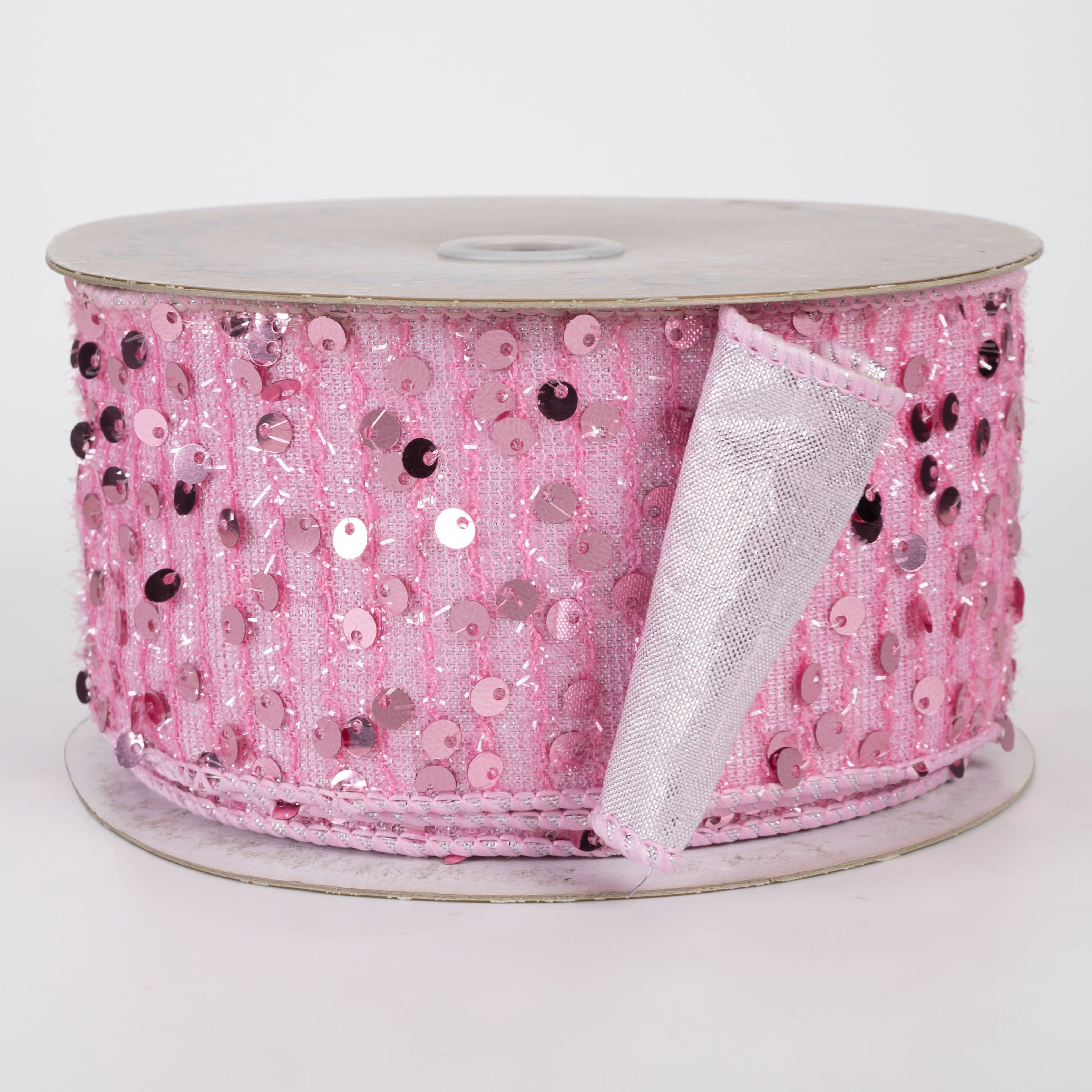 2.5" Designer Double Sided Spangle Sequin Ribbon: Pink (10 Yards)