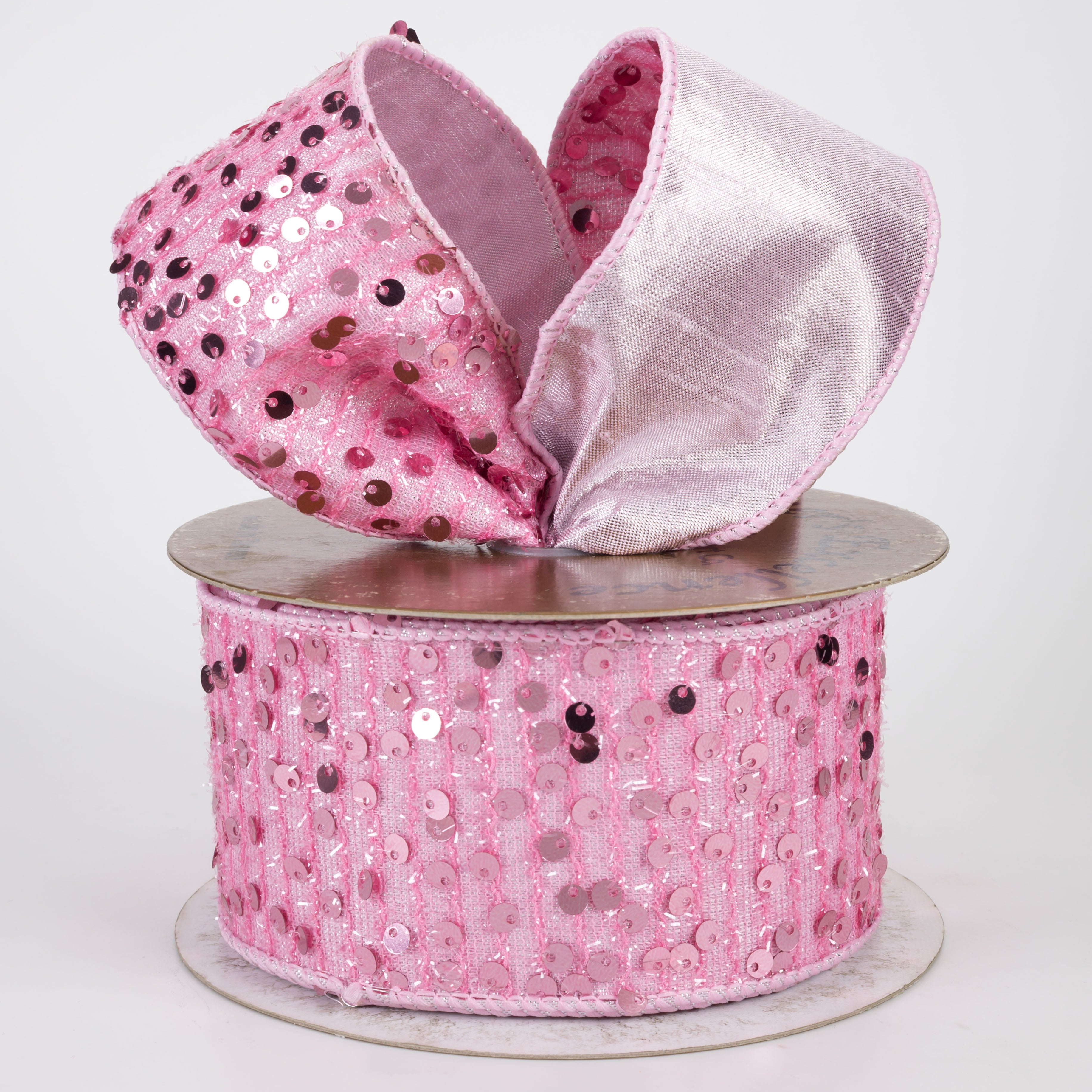 2.5" Designer Double Sided Spangle Sequin Ribbon: Pink (10 Yards)