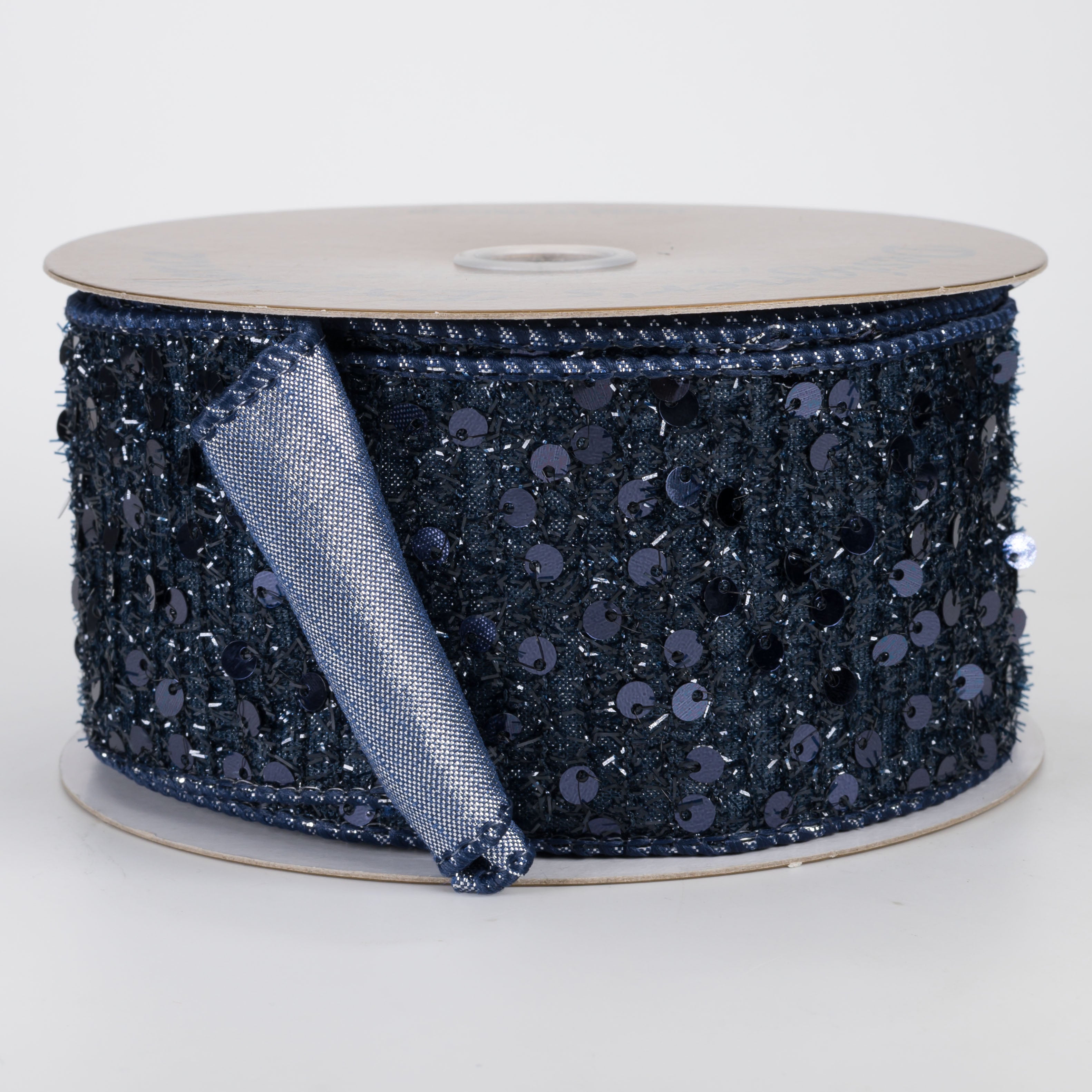 2.5" Designer Double Sided Spangle Sequin Ribbon: Navy Blue (10 Yards)