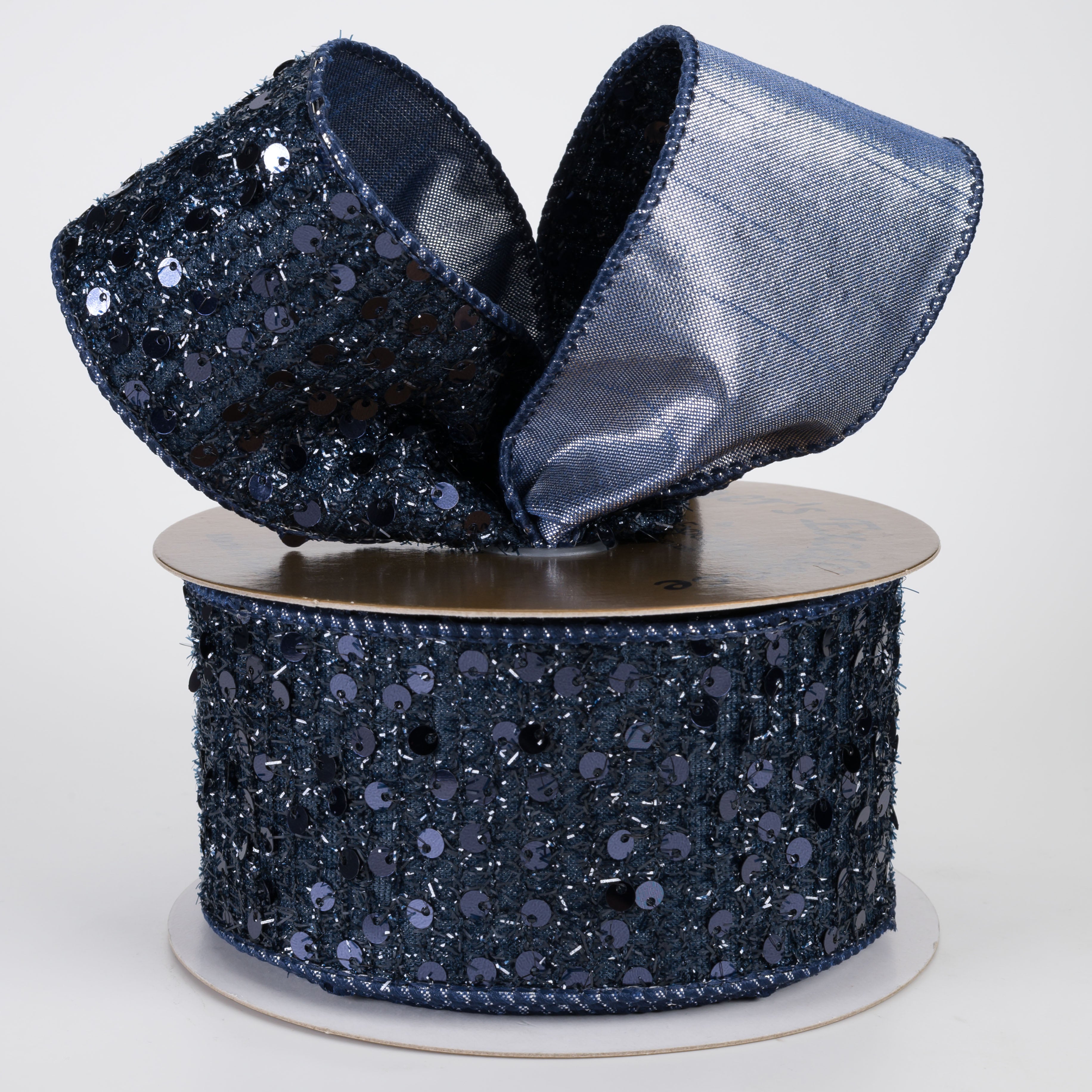 2.5" Designer Double Sided Spangle Sequin Ribbon: Navy Blue (10 Yards)