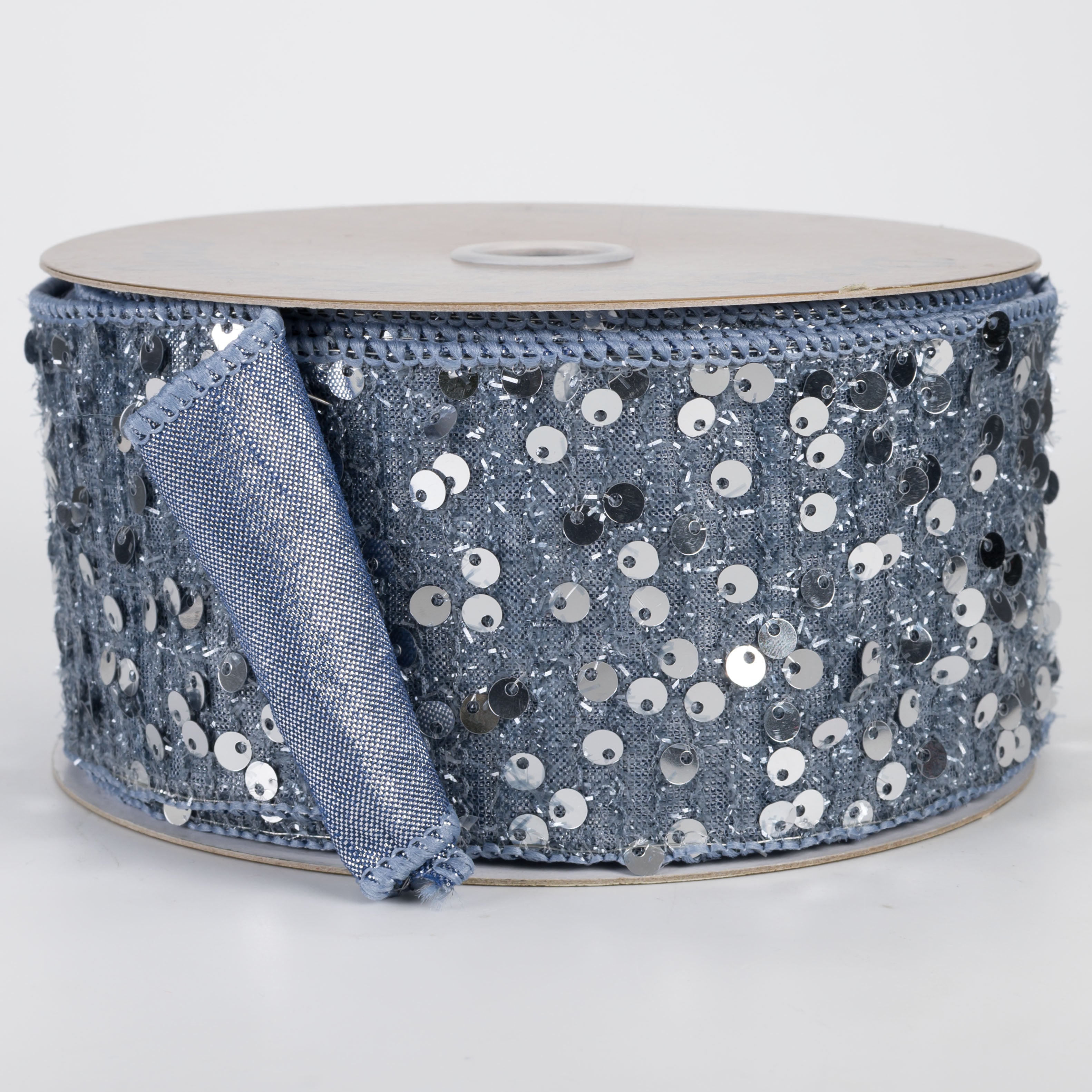 2.5" Designer Double Sided Spangle Sequin Ribbon: Platinum (10 Yards)