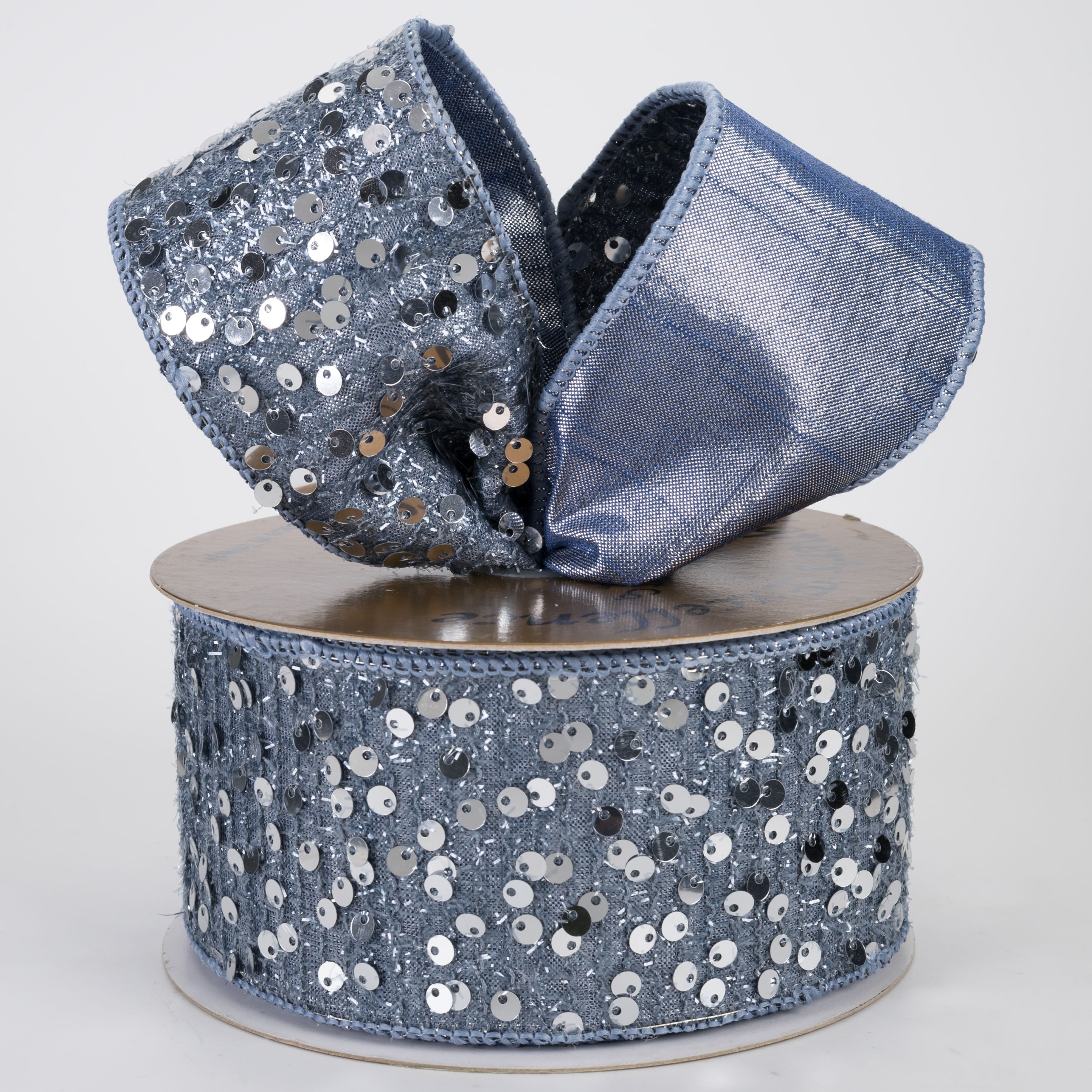 2.5" Designer Double Sided Spangle Sequin Ribbon: Platinum (10 Yards)