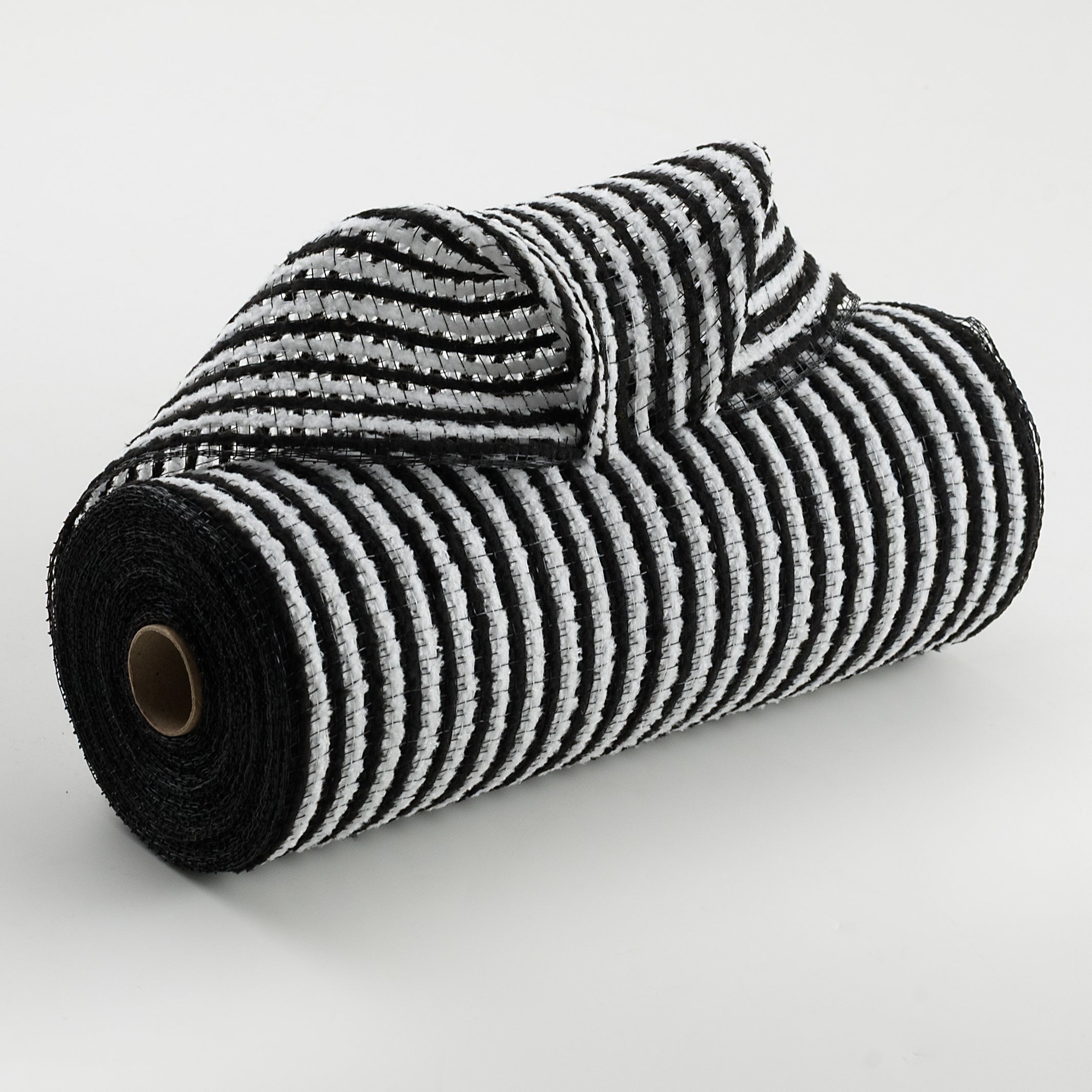 10" All Snow Fuzz Mesh: Black & White Stripes (10 Yards)