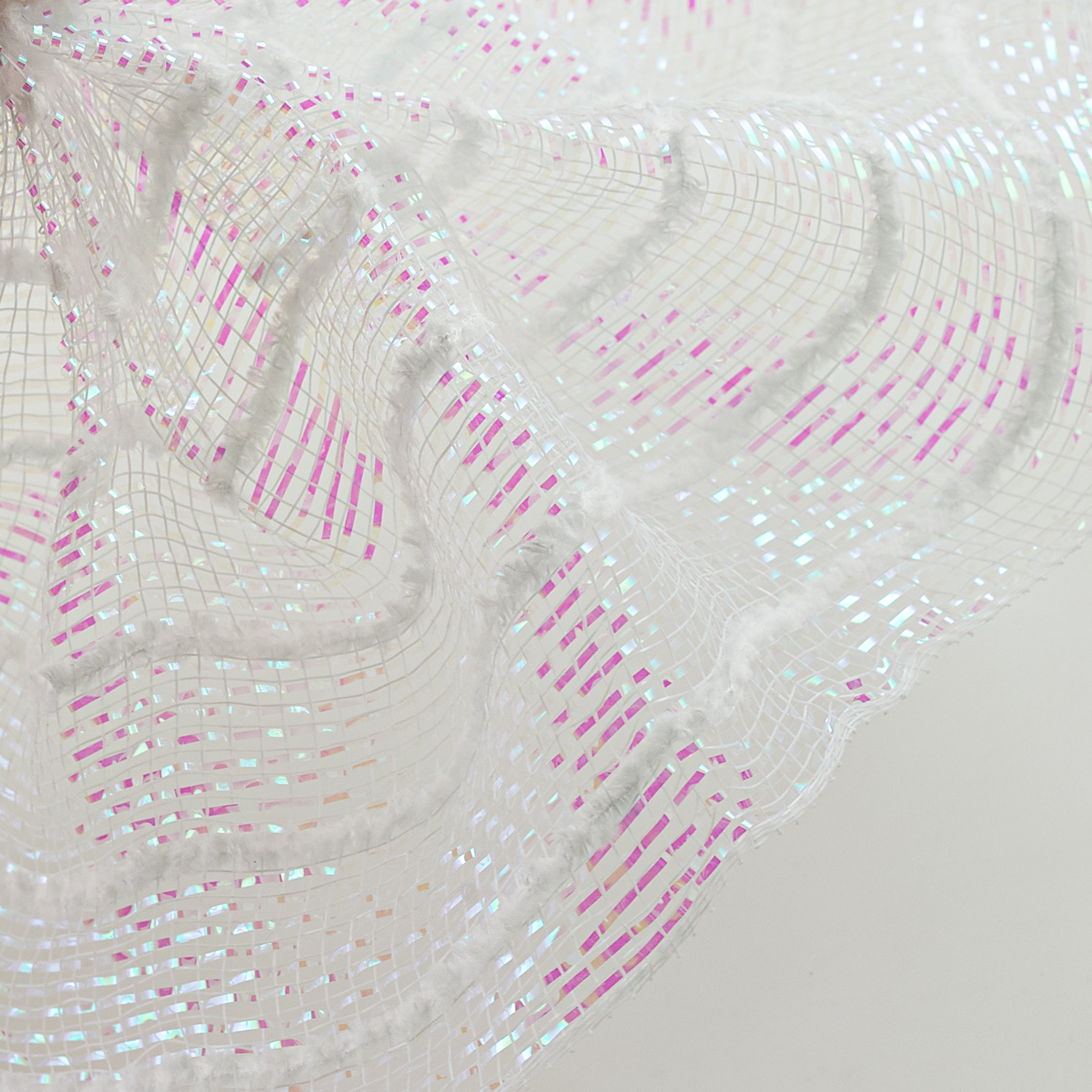 10" Heavy Metallic Snow Mesh: Iridescent White